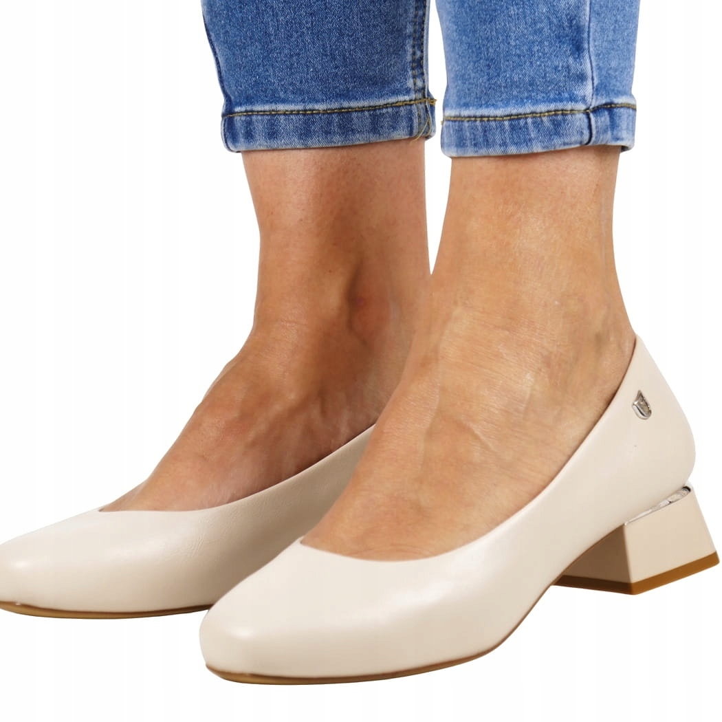 Tělové Béžové Lodičky Nízký Podpatek Balerínky Dámské Nazouvací Polobotky