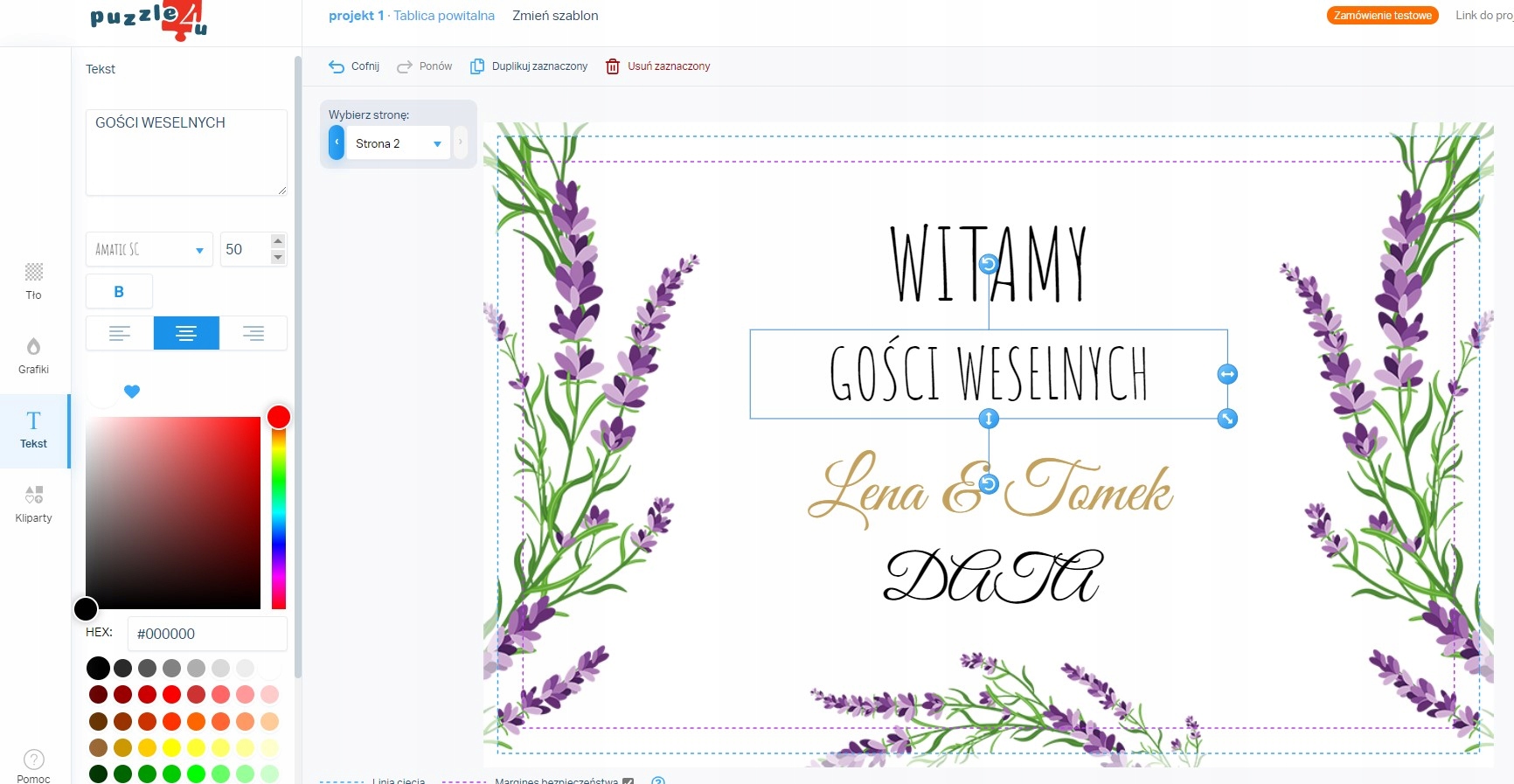 Tablica powitalna na WESELE zestaw 2 sztuki EAN (GTIN) 606115747535