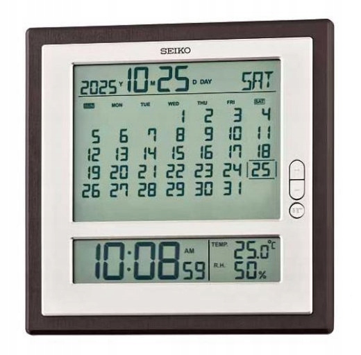 Elektronické Nástenné Hodiny Seiko QHL100B Kalendár Teplomer 25 cm