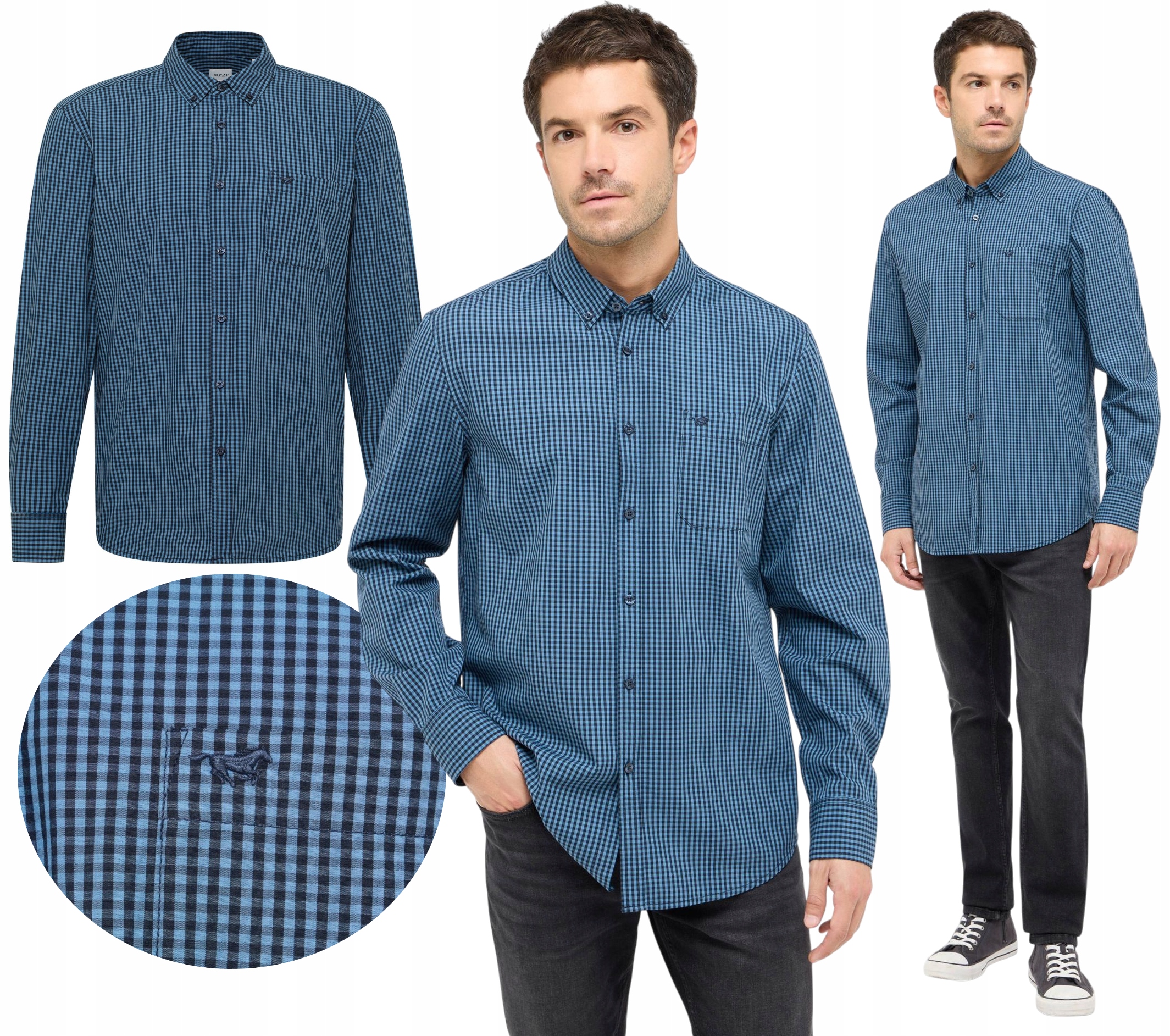 Pánská košile s dlouhým rukávem, kostkovaná, Bavlna Mustang Chester Krata, velikost vel. M