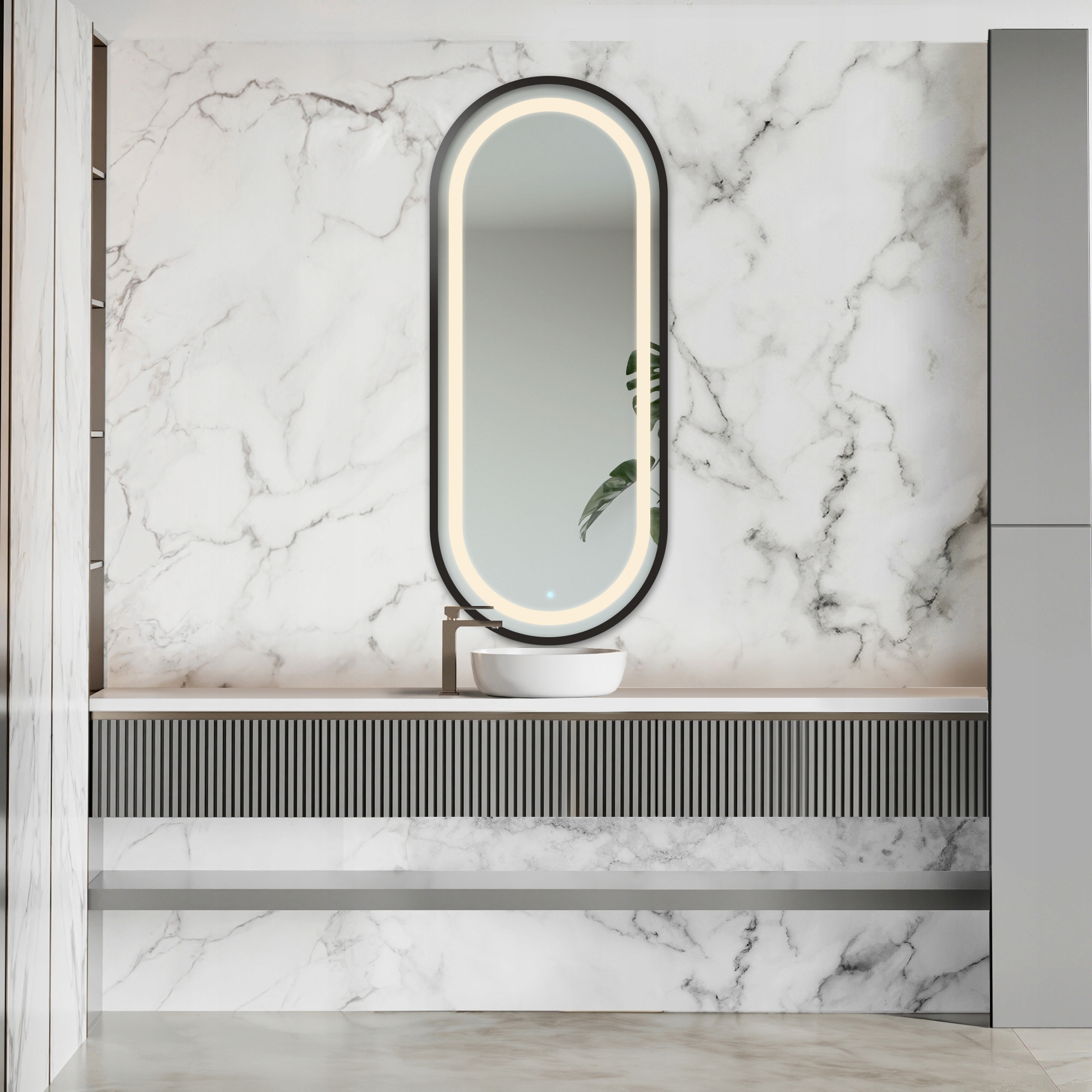 Zrcadlo Oskar v černém rámu Mdf pískované s Led podsvícením III 63x153