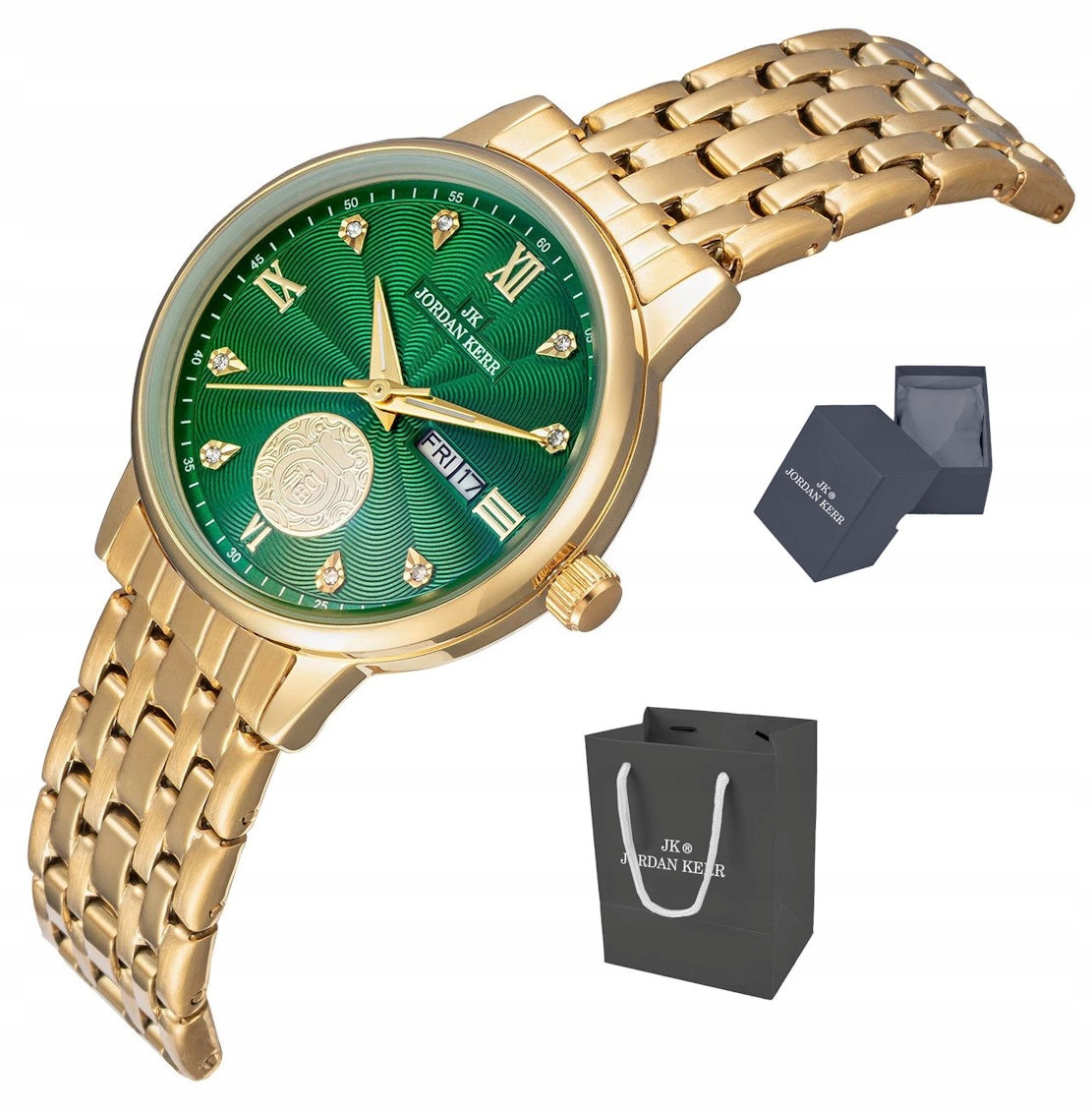 Dámské Elegantní Zlaté Zelené Hodinky Jordan Kerr S Datumovkou L1071 30 mm