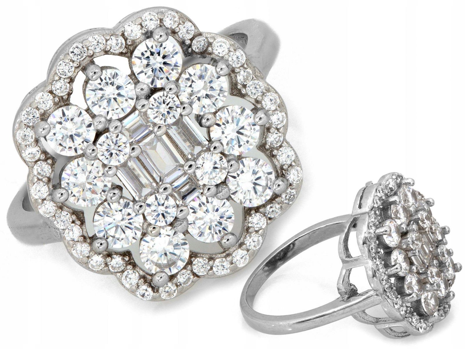 Velký stříbrný prsten 925 s bílými zirkony r16 jako dárek, 4.45 g, bohatý