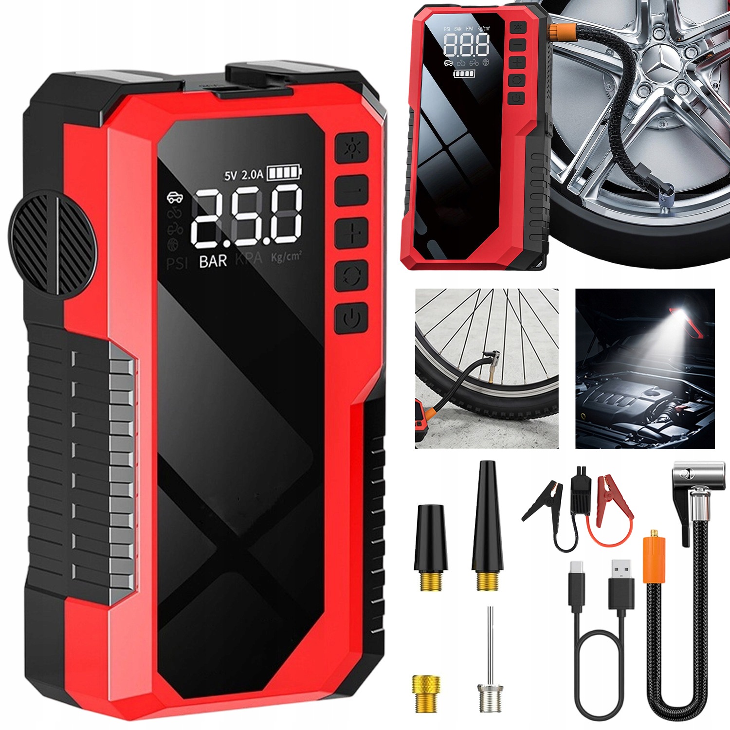 Jump Starter 6400 Mah Powerbank Núdzová Batéria LCD Displej S Led