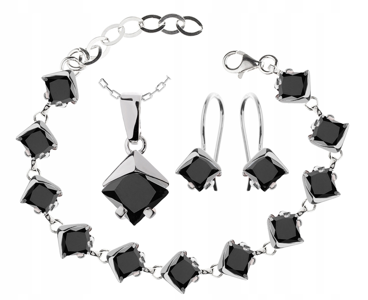 

Srebrny Komplet Biżuterii Z Czarnymi Cyrkoniami