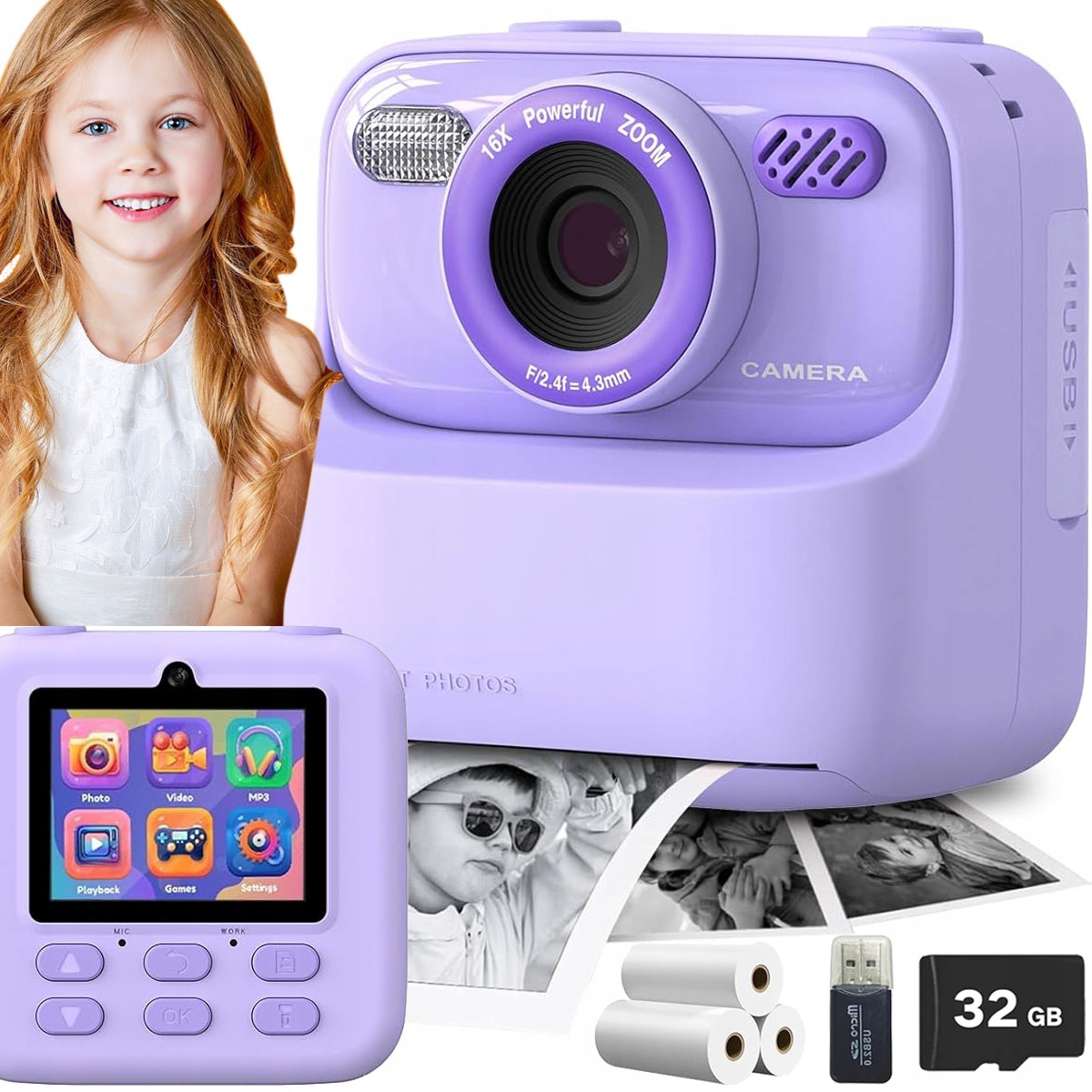Instantní Fotoaparát Termální Tiskárna Dárek Pro Děti 32 Gb 3 Role