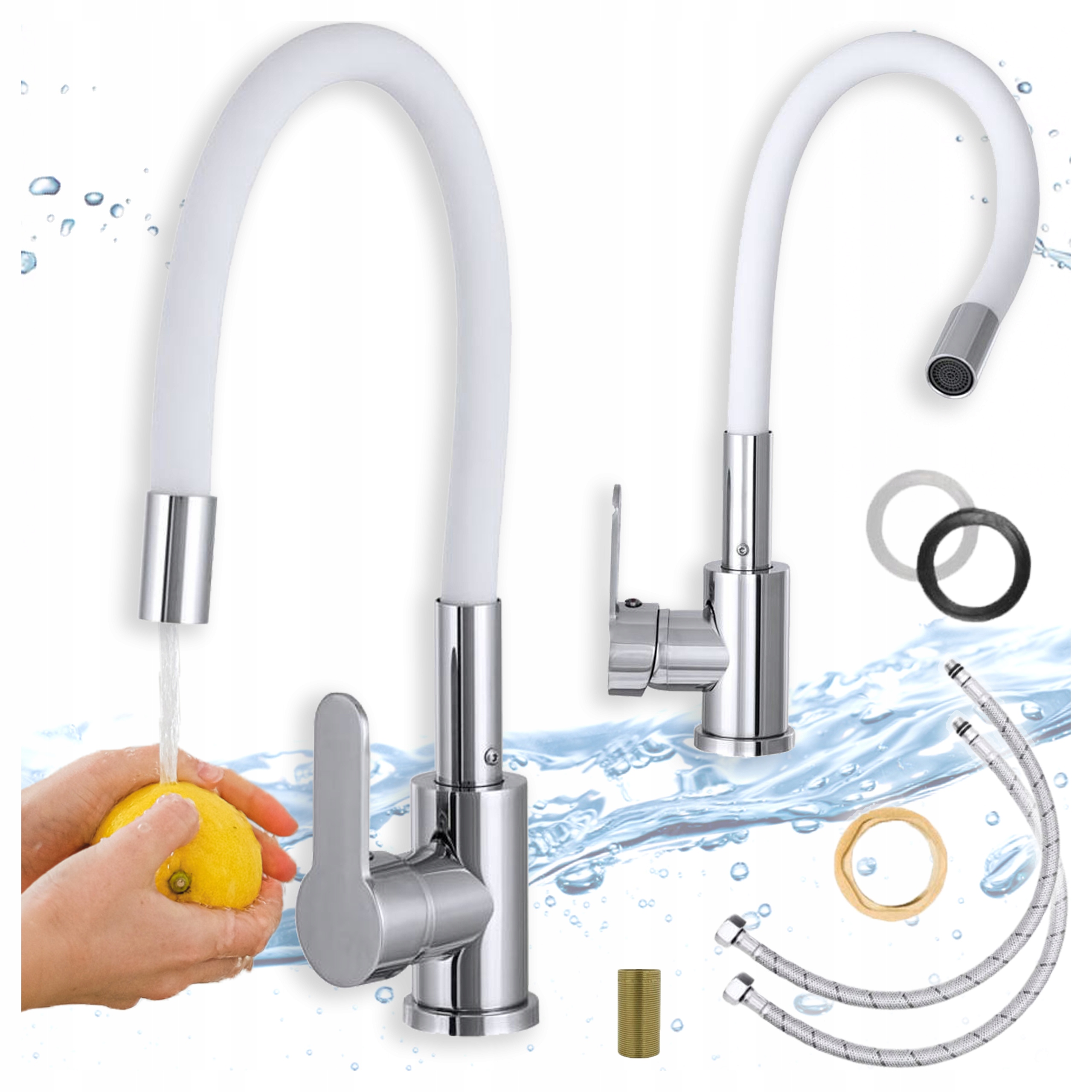 Kuchyňská baterie Stojící Flex Bílá Elastická ohýbatelná výpusť Kuchyňský kohout