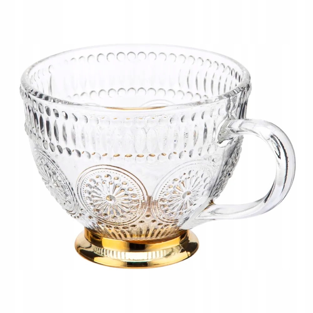 Filiżanka do kawy i herbaty szklana na złotej stopce Daisy 430 ml