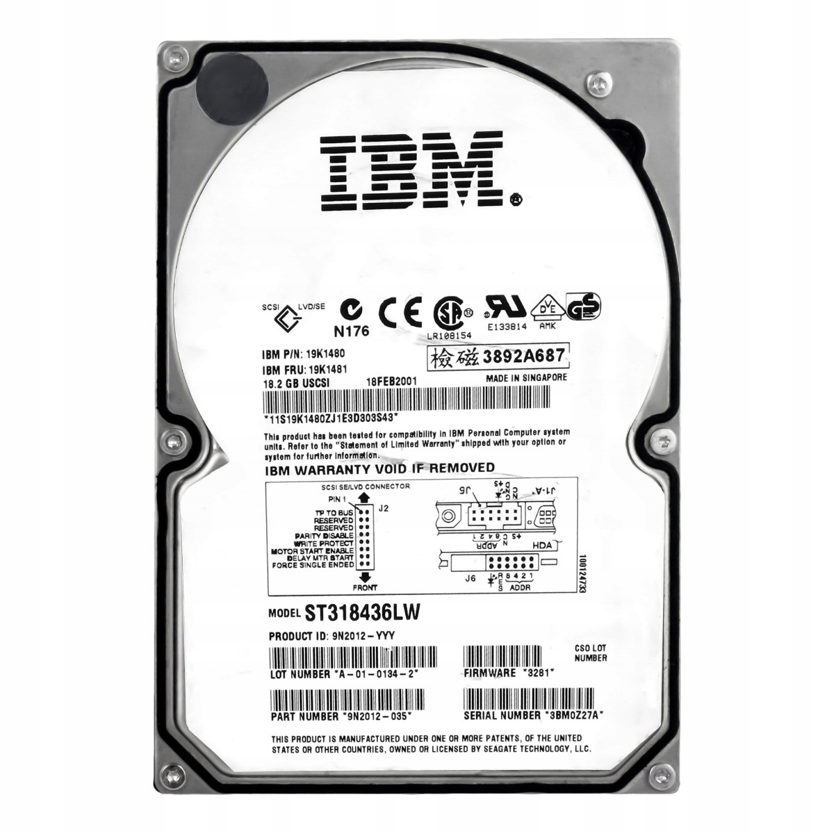 Ibm 19K1481 19K1480 18GB 7.2K 2MB Scsi U160 3.5'' ST318436LW