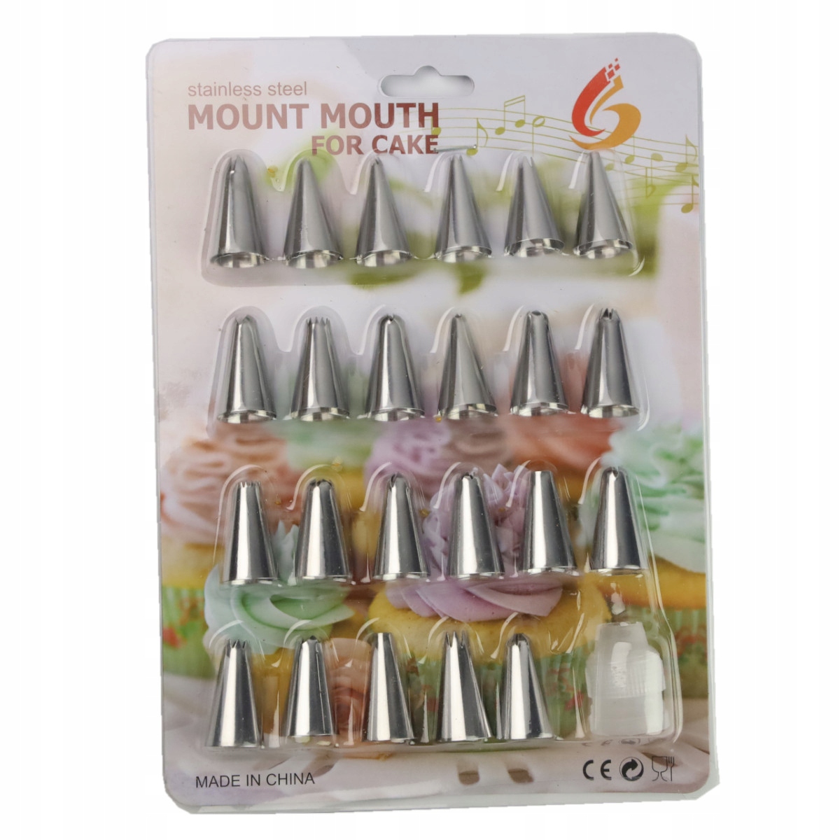 KOMPLET 20 KOŃCÓWEK DO DEKORACJI TORTÓW ZESTAW CUKIERNICZY RÓŻNE WZORY