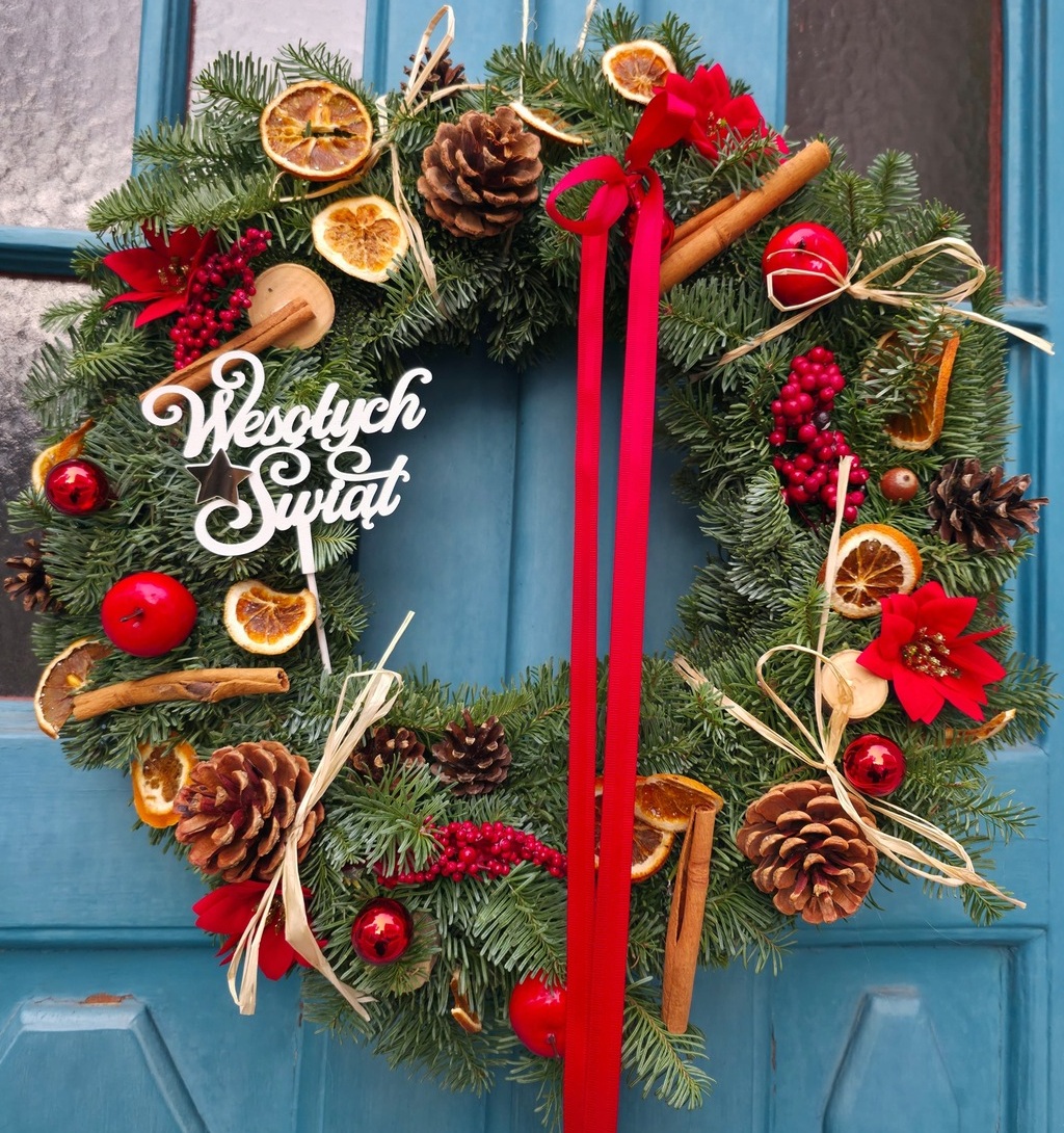 Ručně vyráběný věnec z Živé jedle Vánoční Dekorace na dveře Nobilis XXL