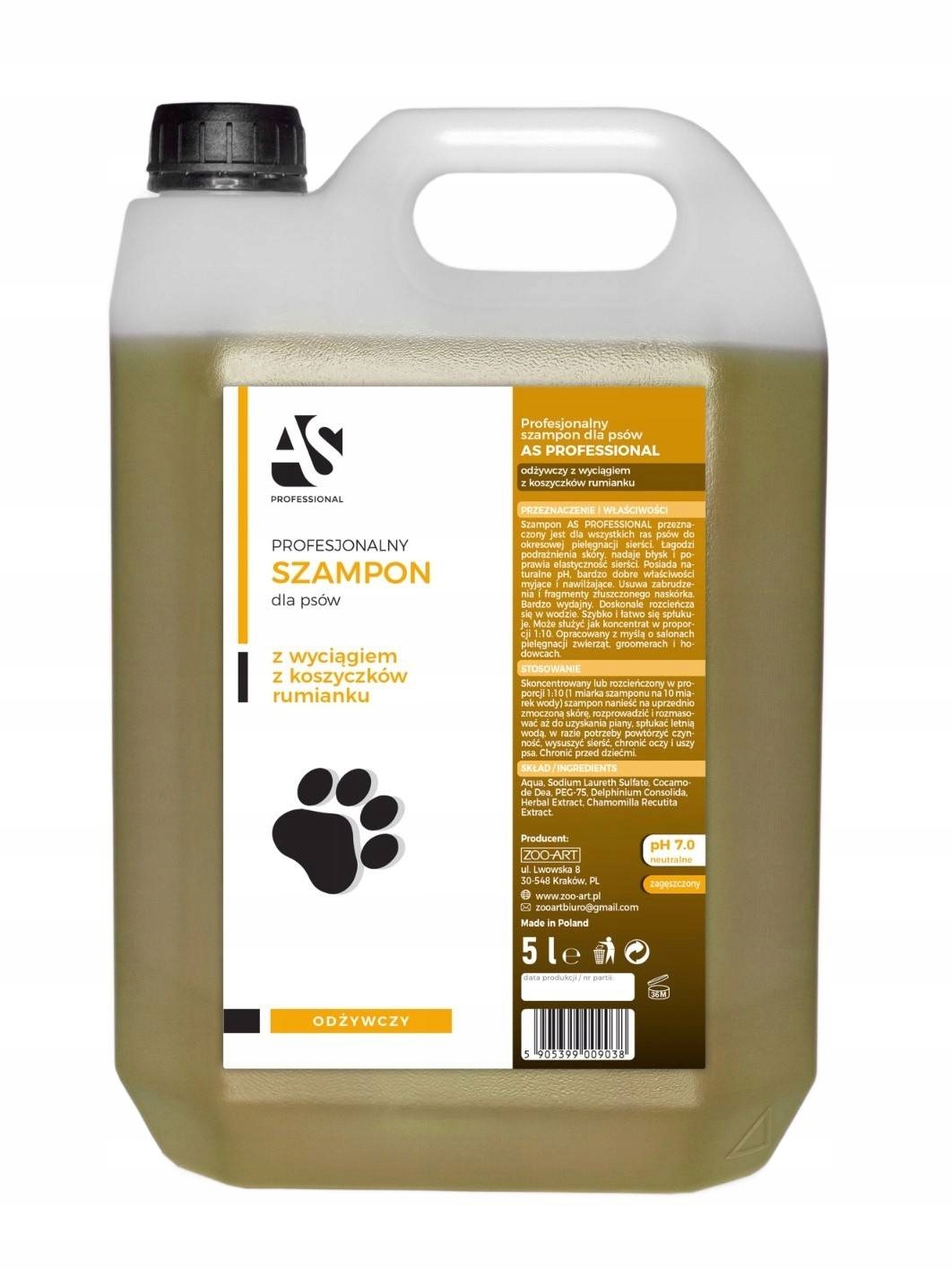 Šampon pro psy As Professional Rumiankový Vyživující a zklidňující, 5000 ml