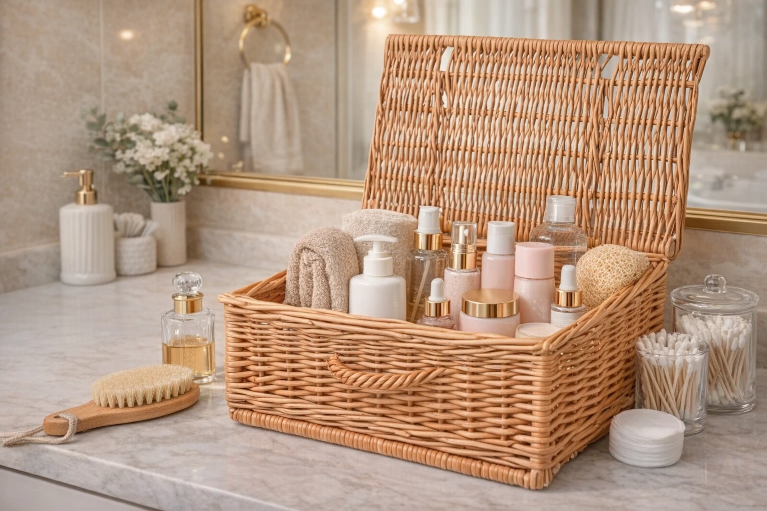 Aqbau proutěný koš s víkem 40×26×18 cm kufřík pro skladování, dekorace