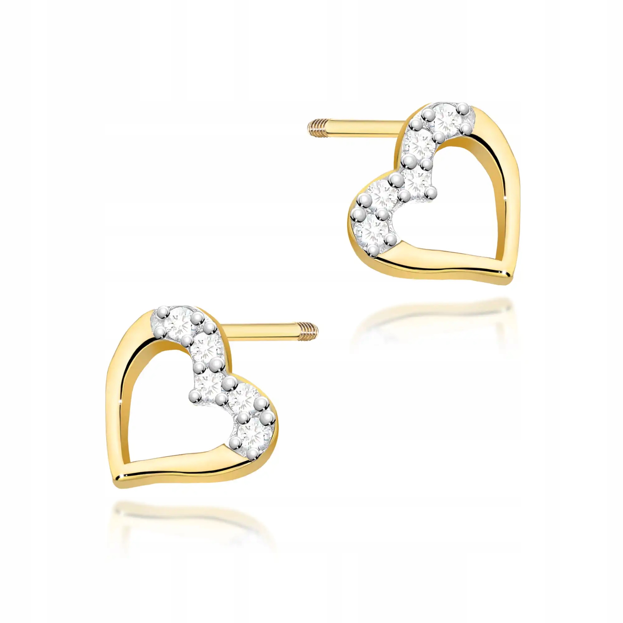 Zlaté náušnice 585 s diamanty, šroubovací tyčinka, moderní a módní