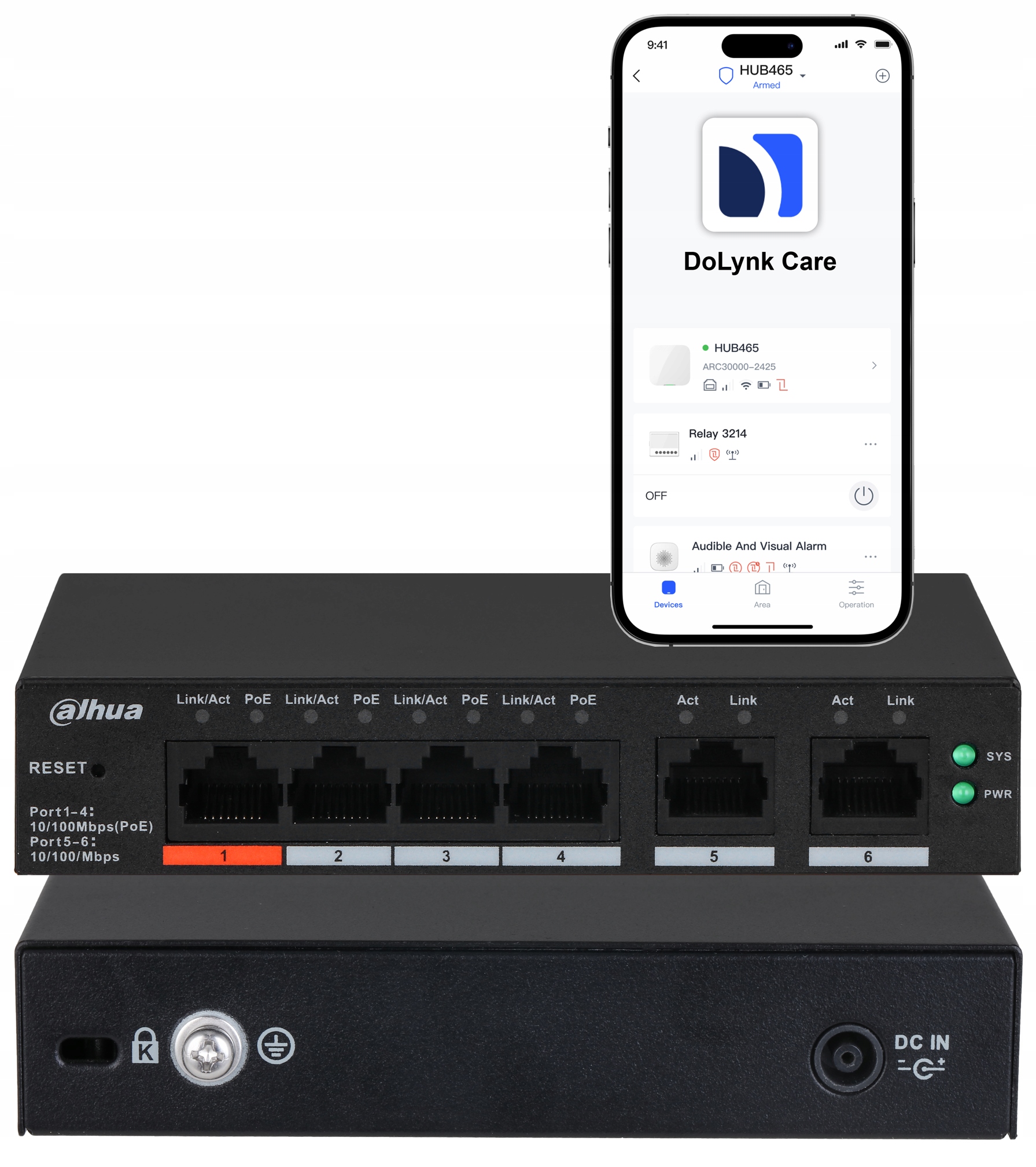 Switch PoE 4+2 Dahua CS4006-4ET2ET 60W 4-PORTOVÝ Dolynk Cloud Managed
