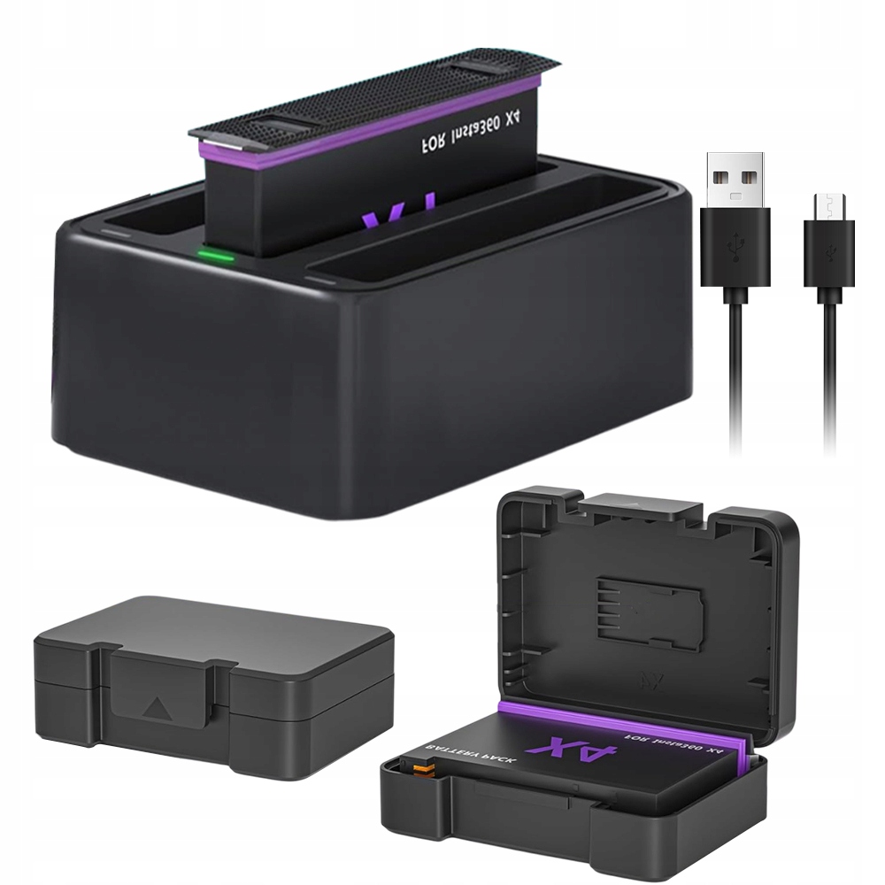Usb Nabíječka S 3X Akumulátor Baterie Pro INSTA360 X4+, 2X Aku 2500 Mah