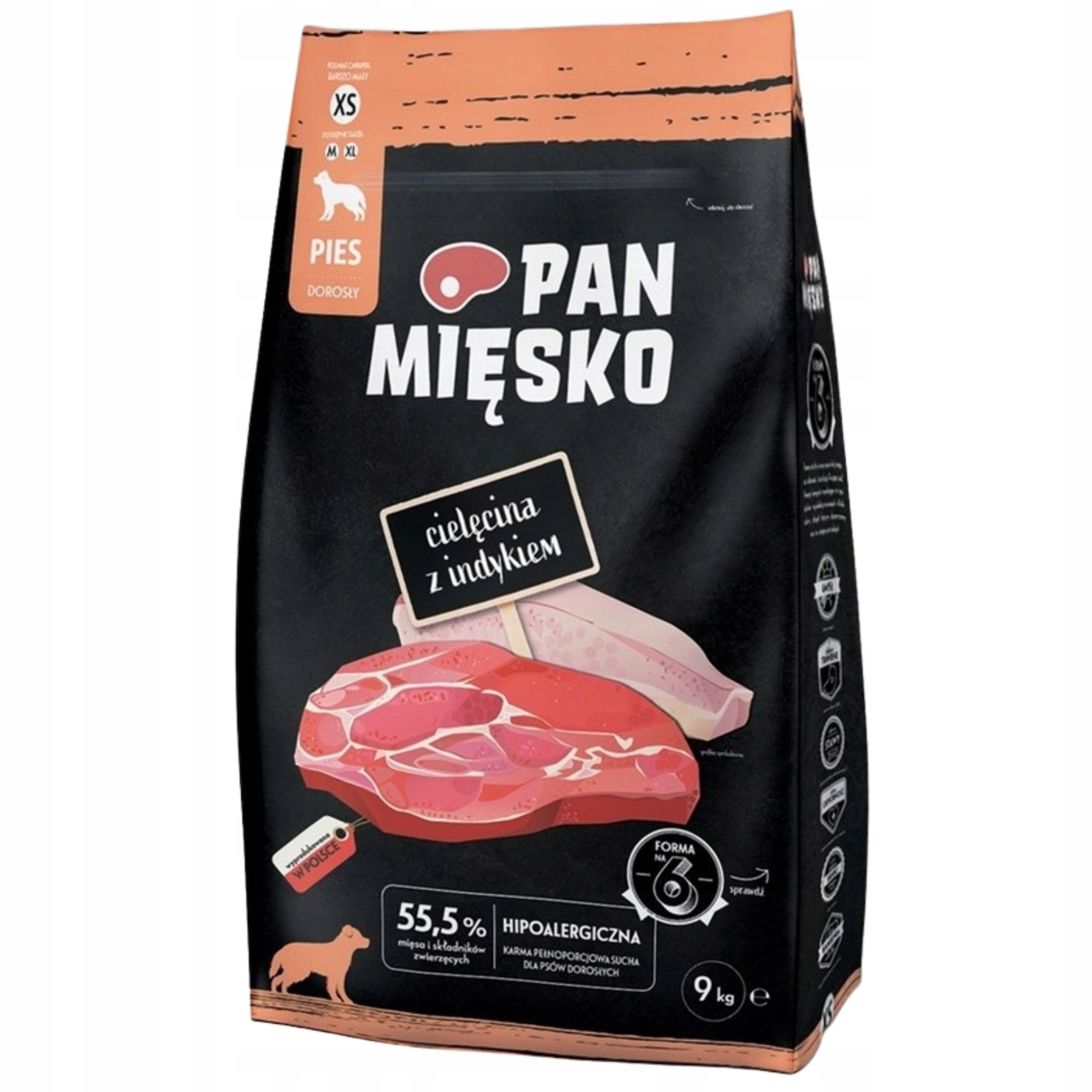Levně Suché krmivo pro psa Telecí s krůtím masem Pan Mięsko hypoalergenní Xs 9 kg