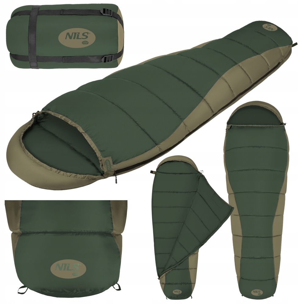 Śpiwór Turystyczny Ciepły Mumia Z Kapturem Pod Namiot 220x80 cm Pokrowiec