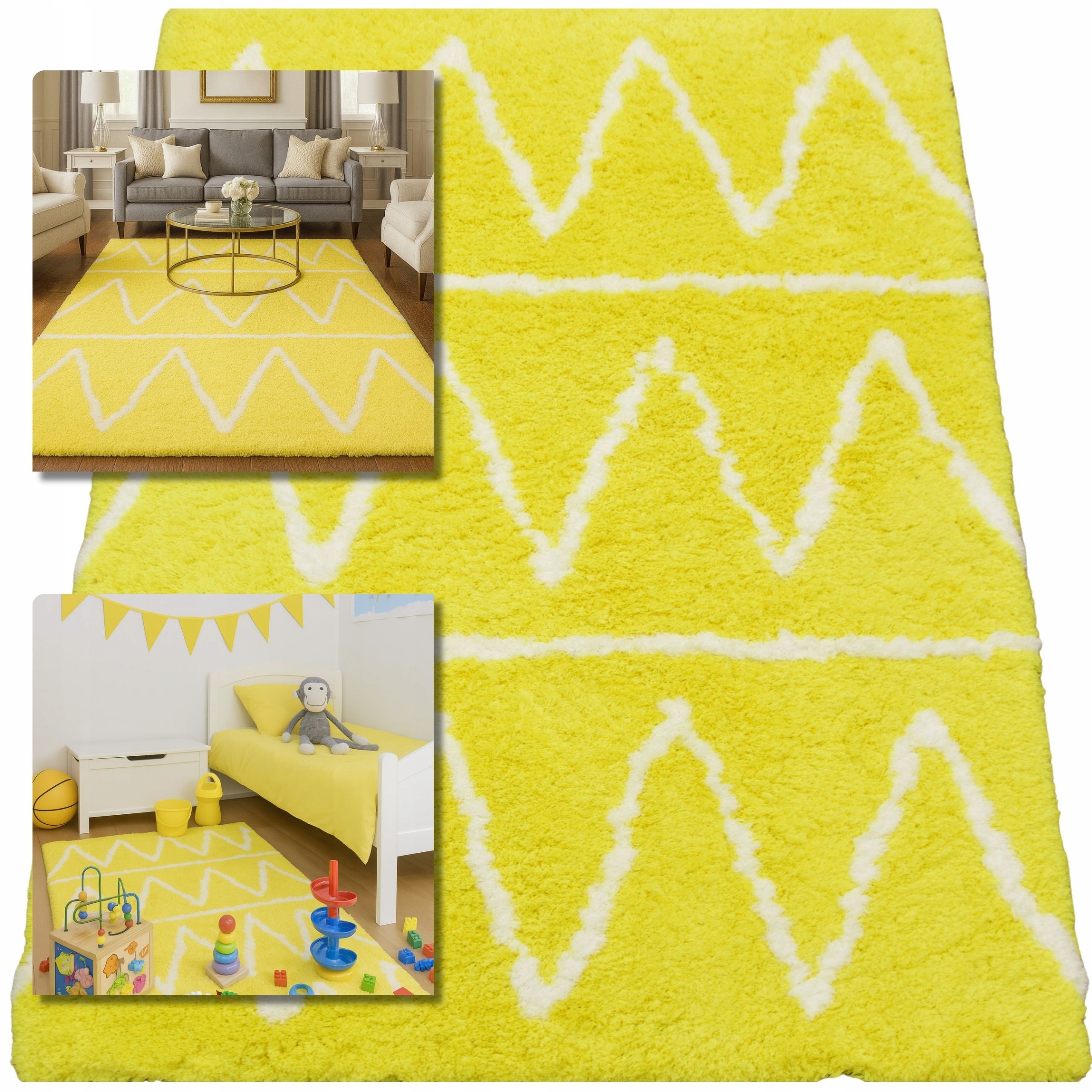 Koberec 80x150 Shaggy Velvet Žlutý Koberec Obývacího Pokoje Loft Nadýchaný Koberec