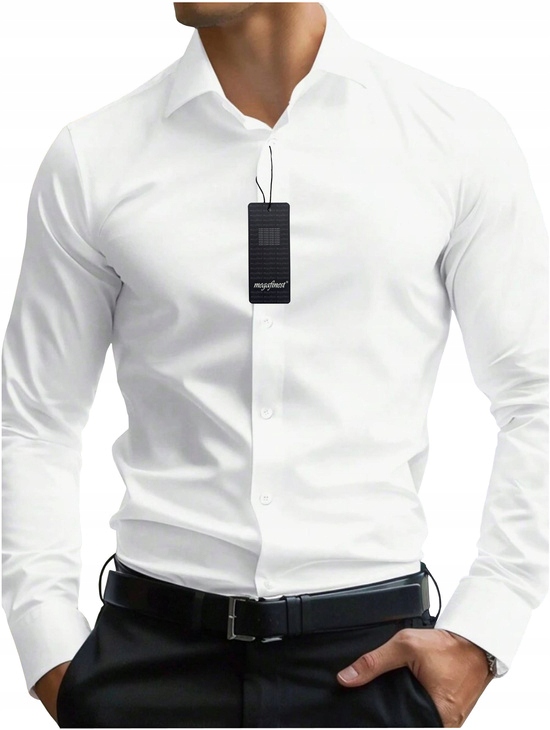 Biała Koszula Męska gładka z kołnierzykiem, długim rękawem 301 L 41-42