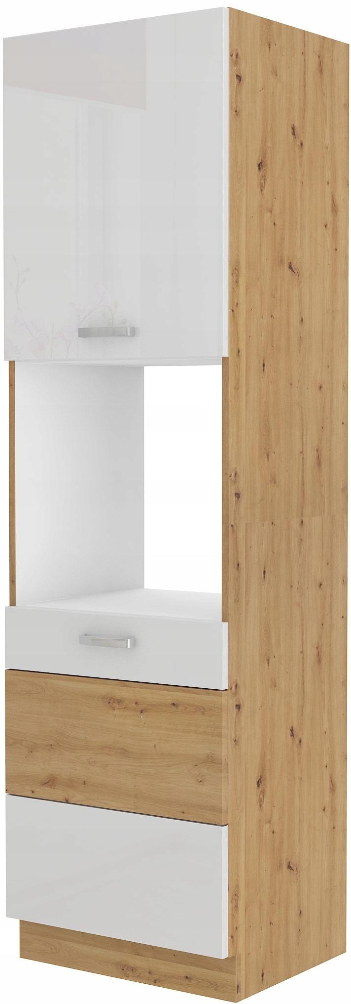 Kuchyňská skříňka 60 stojící vestavná trouba. Bílý lesk Dub Artisan.