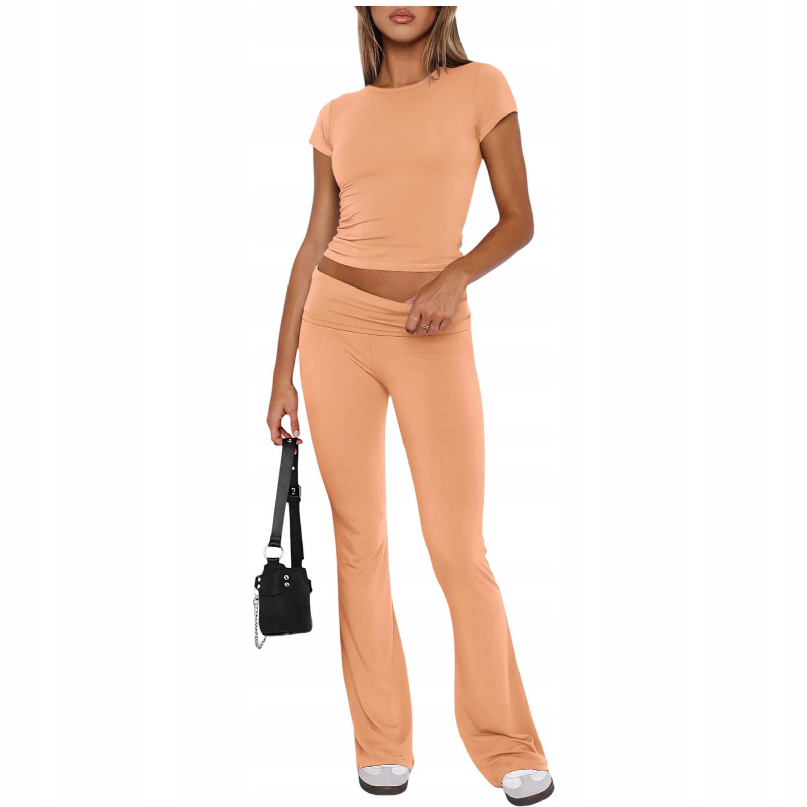 Dámská Tepláková Souprava Crop Top Zvony Pohodlný Sportovní Oranžová S