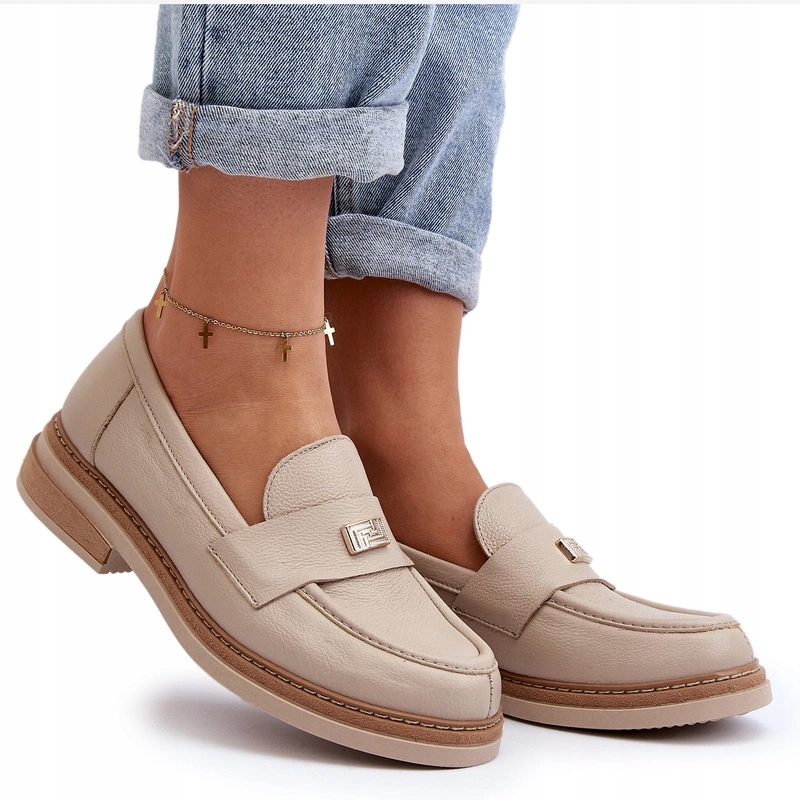 Zazoo 20165 Dámské Kožené Mokasíny Na Plochém Podpatku Béžové 41