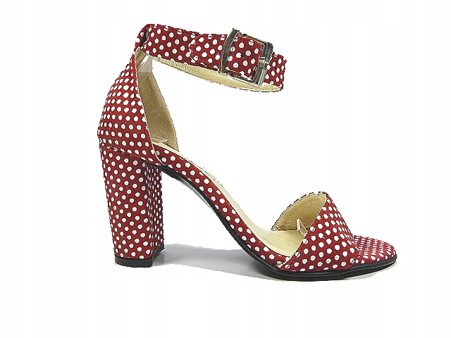 červené sandály na podpatku z kůže se zapínáním Gopol 36