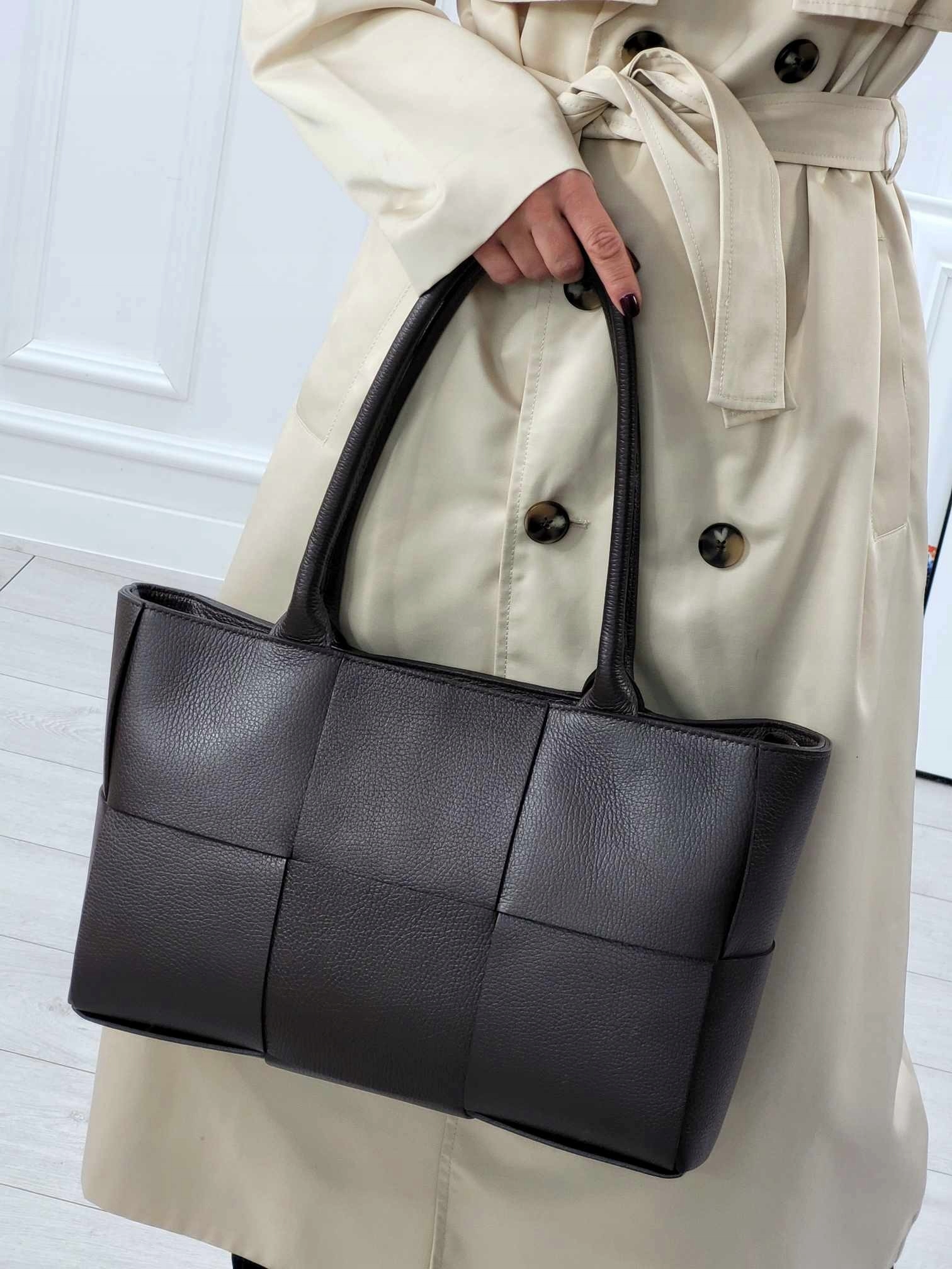 Torba Shopper Prefetta Skóra Naturalna Brąz Czekolada Marka Laura Biaggi