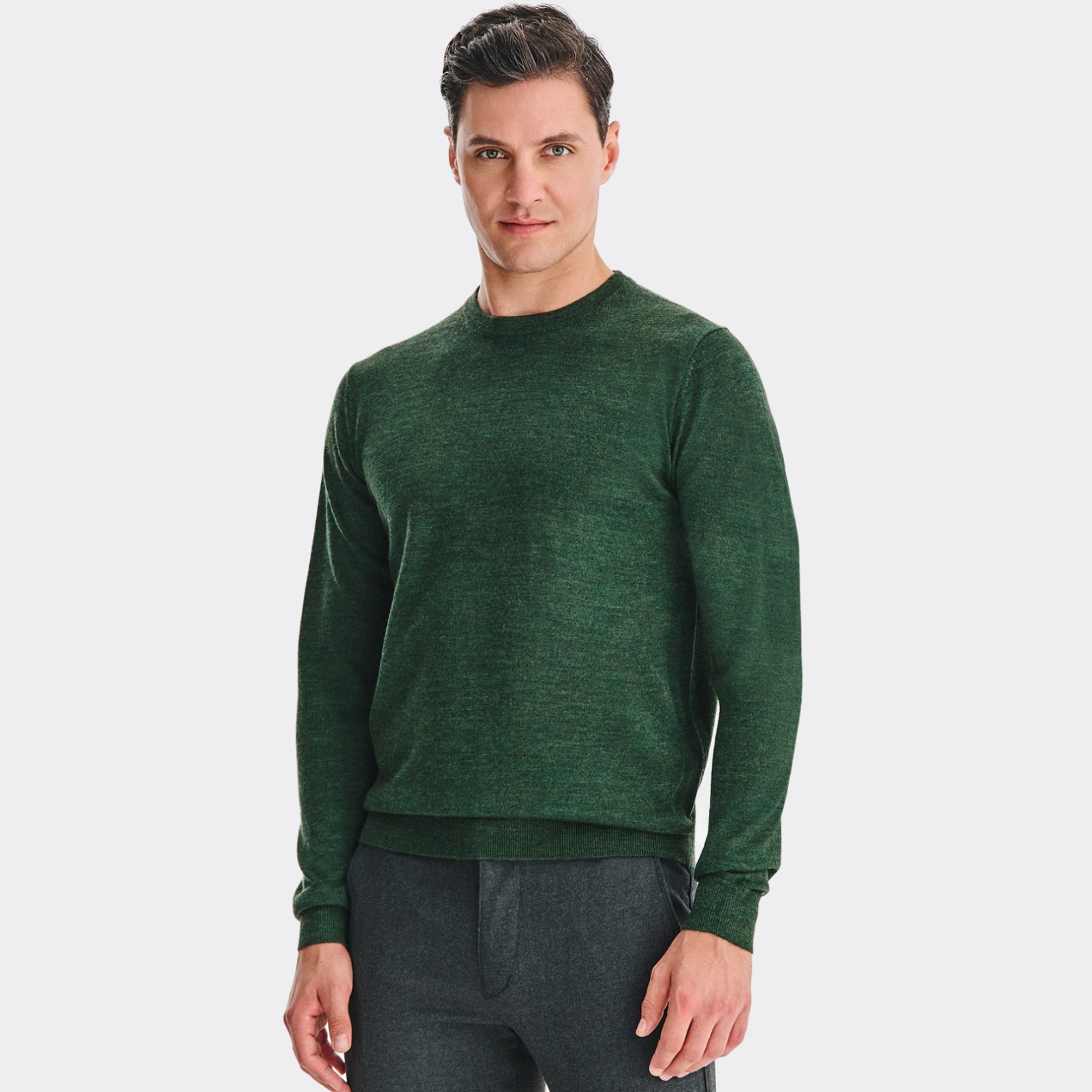 Zelený pánský svetr s kulatým výstřihem a vlnou Pako Lorente vel 3XL