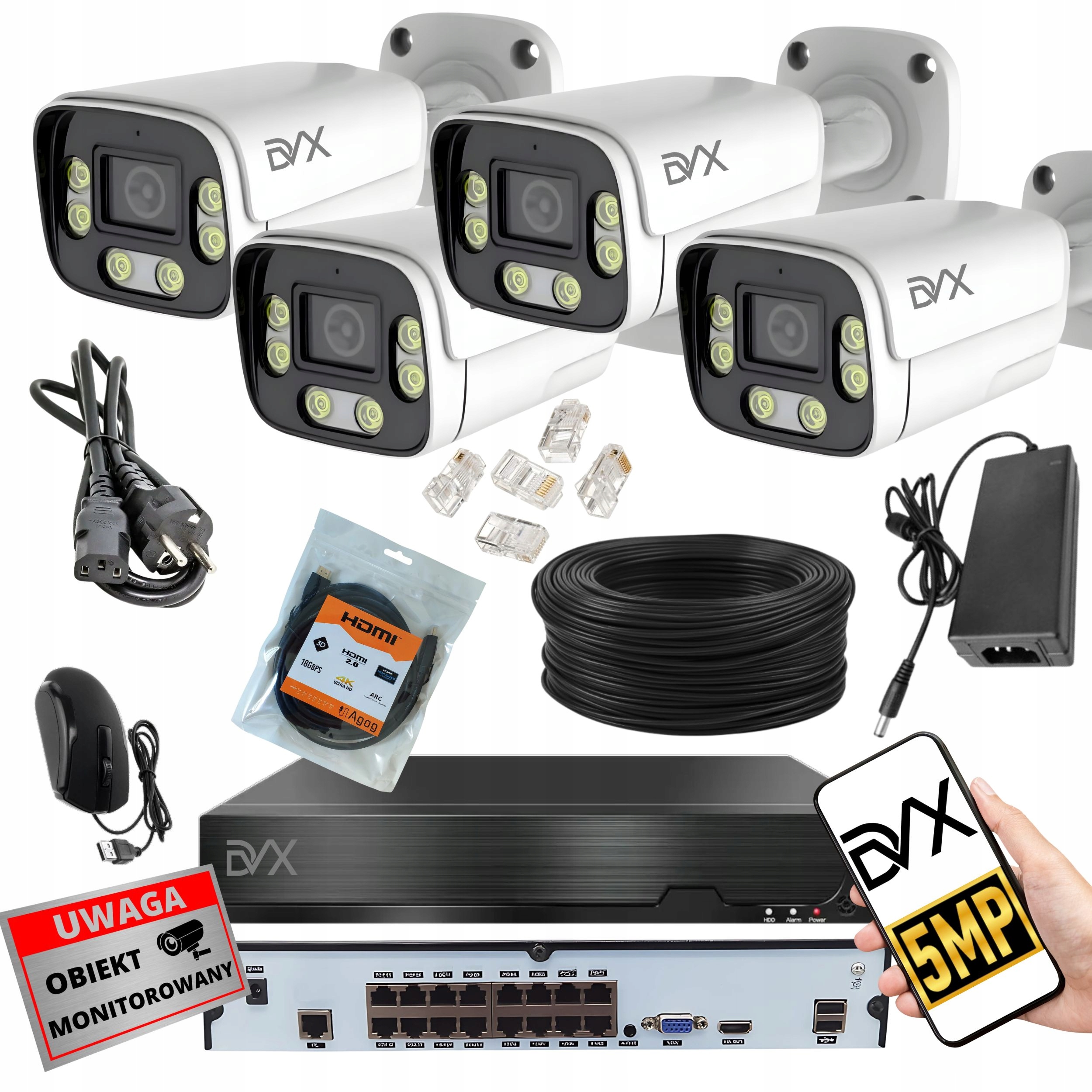 Sada Kamer X4 PT5L Ip Monitoringu Poe 5MPX 4K Uhd Rekordér P8CH Nvr