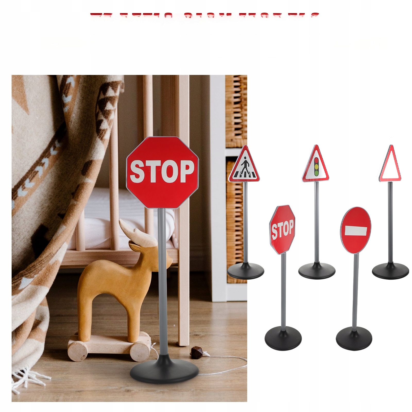 ZNAKI DROGOWE ZABAWKI ZNAKI MODELE ZABAWEK DLA NIEMOWLĄT Kolor dominujący odcienie czerwieni