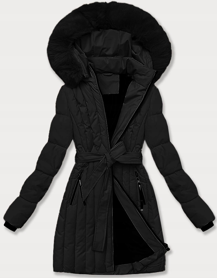 Péřová Bunda Kapuce B8307 Černá XL (42)