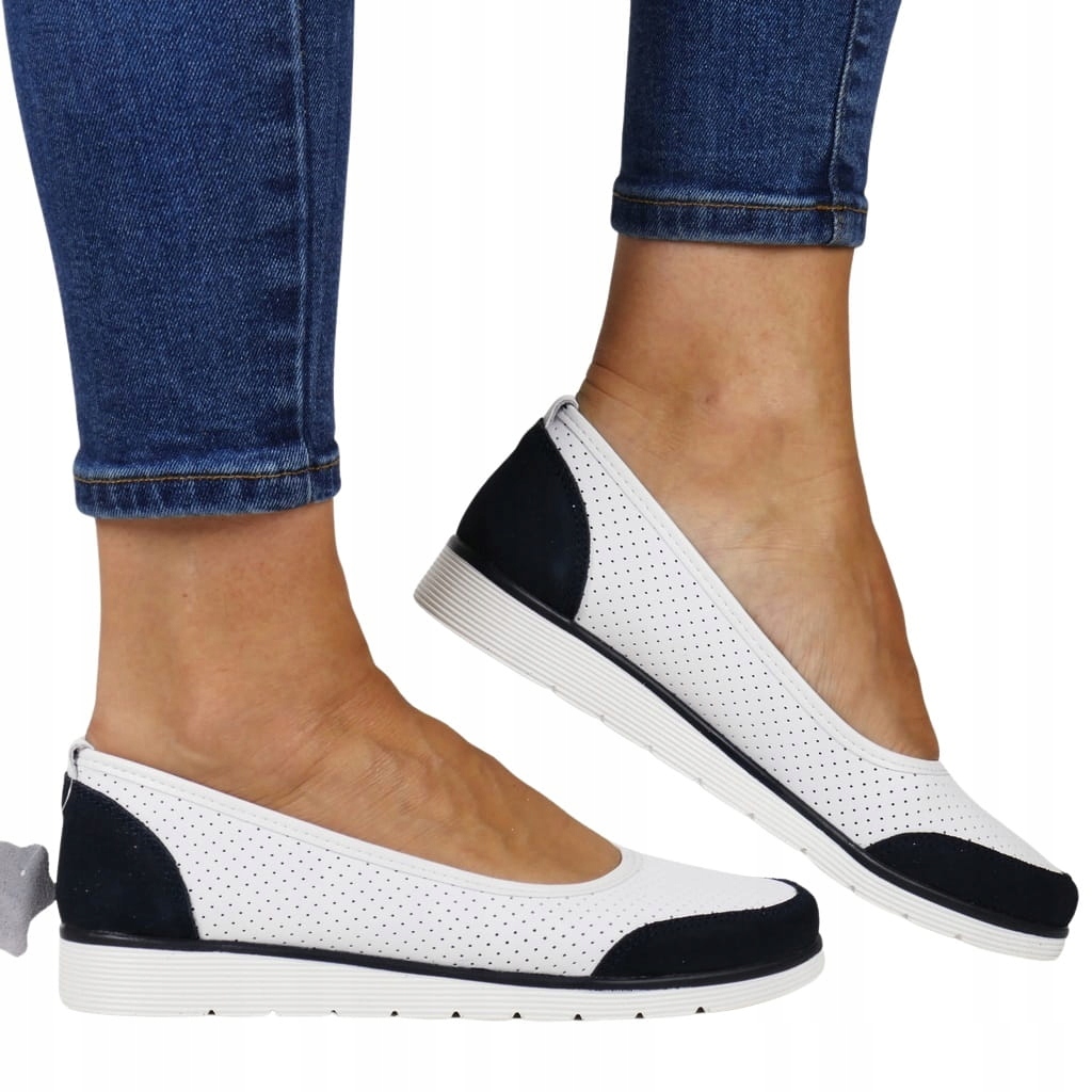 Bílo-modré Kožené Boty Pohodlné Na Klínku, Nízké Tenisky