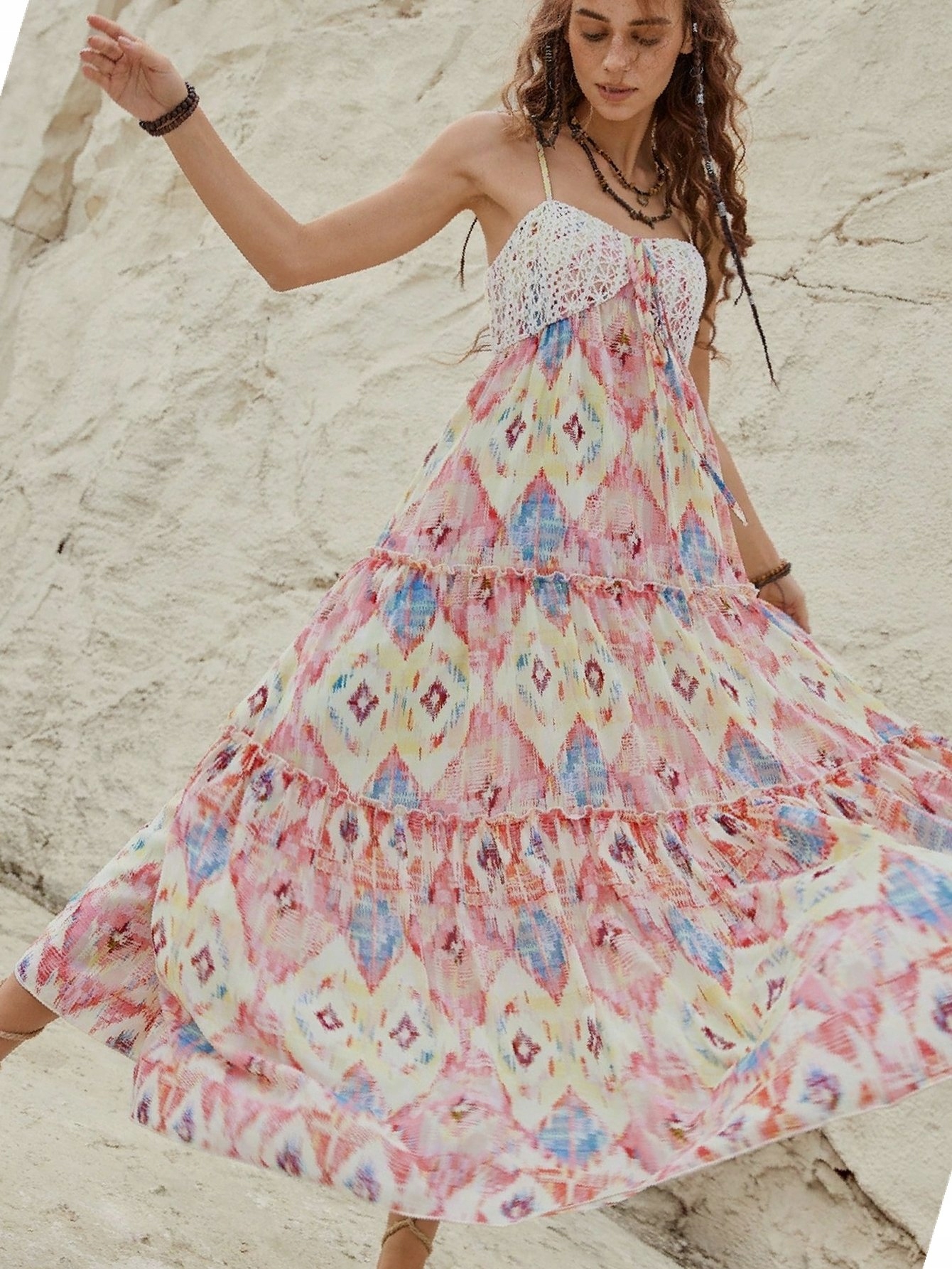 Šaty Šifonové Boho Na Ramínkách Maksi Rozevřené S 36