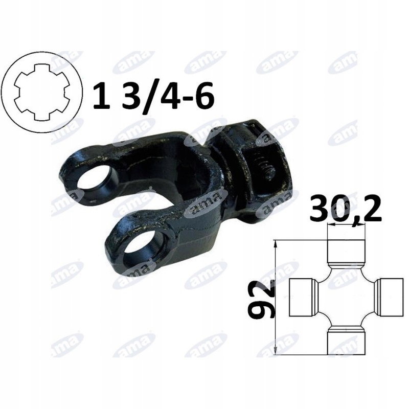 Vidlice traktorová 1 3/4-6, křížová 30,2x92 mm 08030