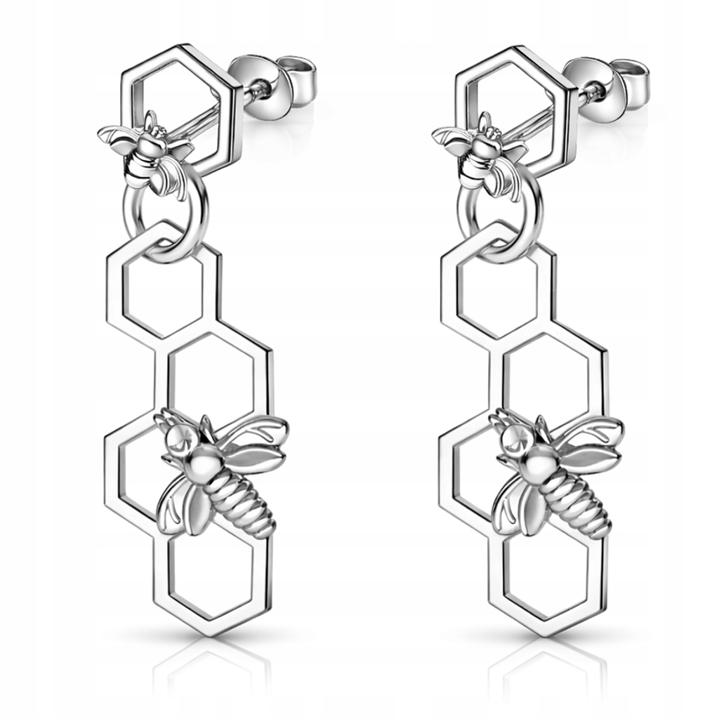 Stříbrné náušnice na tyčích Včela a Medová plástev Stříbro ryzost 925