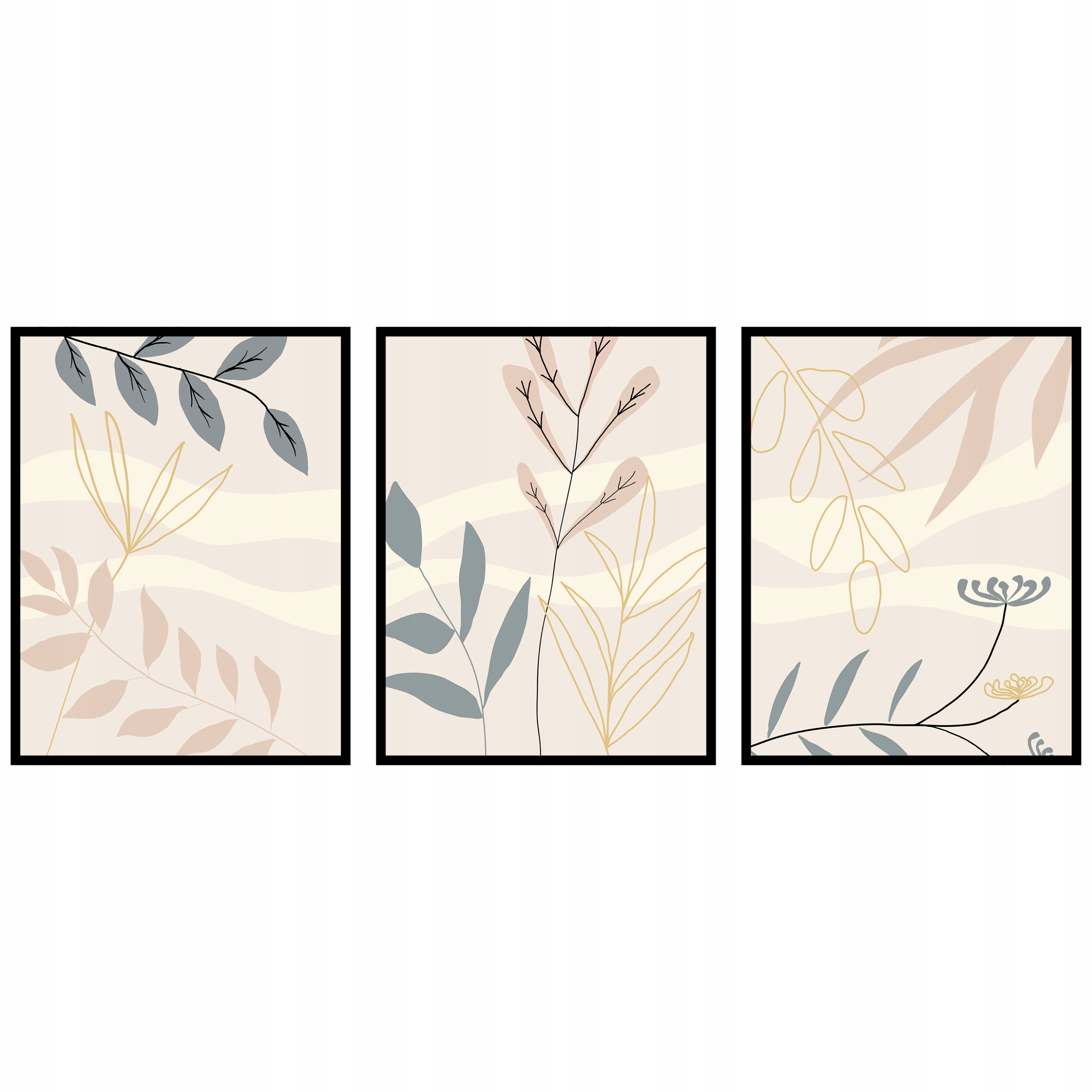 Plagáty obrazy zo série 3ks 60x90cm kvety rastliny grafika botanika triptych