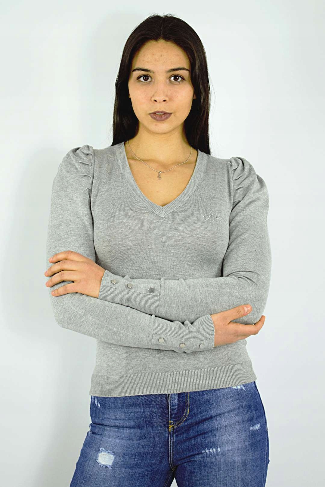 Dámský Svetr W1RR05Z2NQ0 Guess Šedý S Bufetovými Rukávy Xs