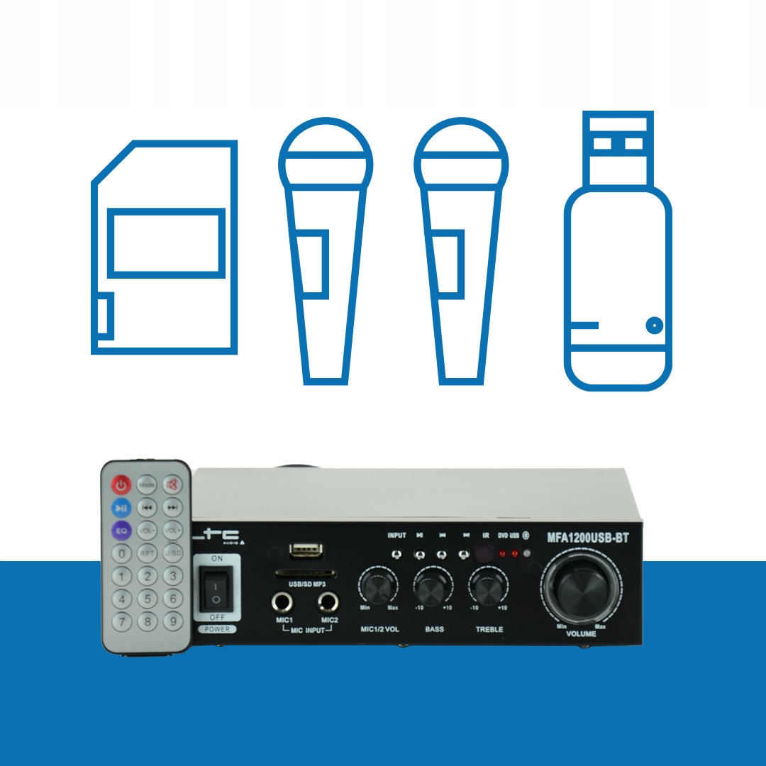 Wzmacniacz stereo 2x 50W KARAOKE USB BT Kolor czarny