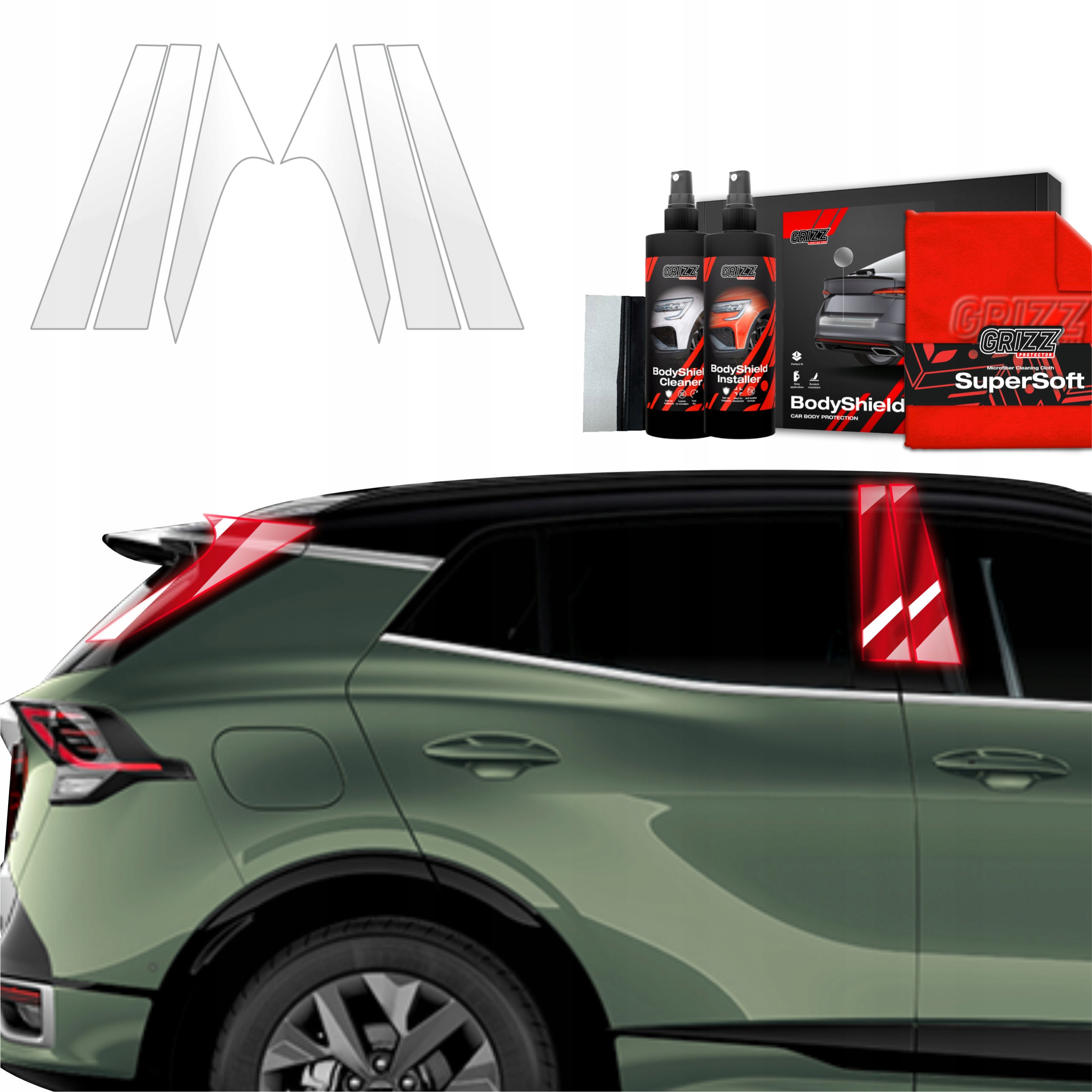 6v1 Fólie Ppf dýha na sloupky pro Kia Sportage 5 (2021-2025) Grizz