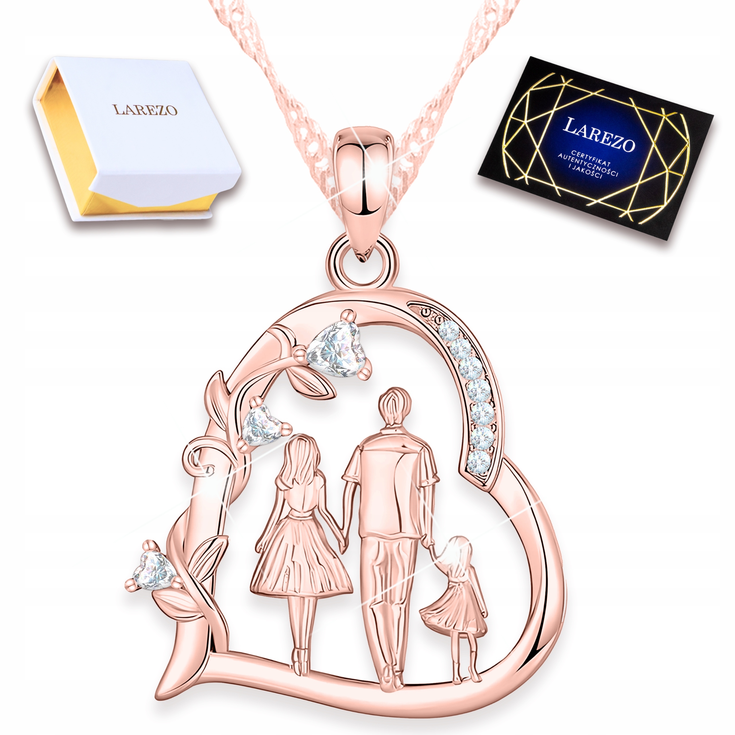 Náhrdelník Pozlacené srdce Matka s dítětem Křišťálová rodina Stříbro 925