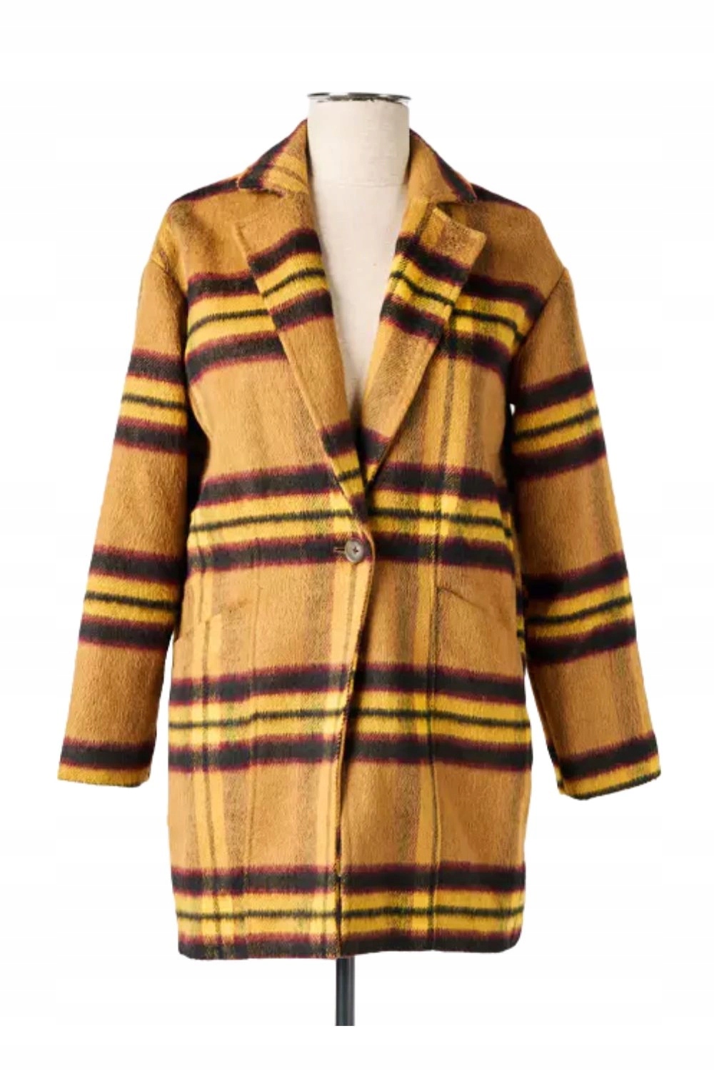 Dámský kabát Lpb klasický kostkovaný, módní, hnědý s límcem vel. S