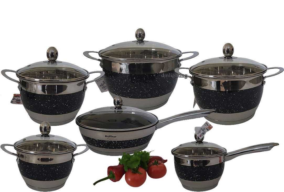 Komplet czarnych garnków zestaw 12 szt na indukcje