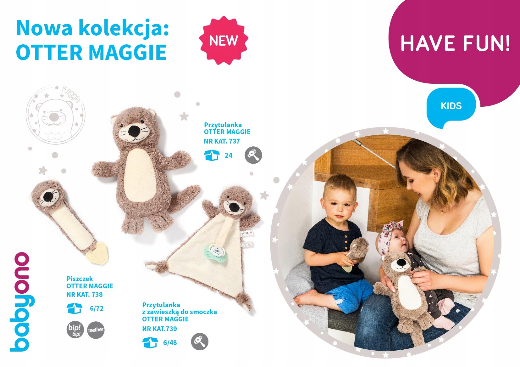 BABYONO PIERWSZA PRZYTULANKA DLA NIEMOWLĄT PLUSZAK GRZECHOTKA WYDRA Materiał plastik tkanina