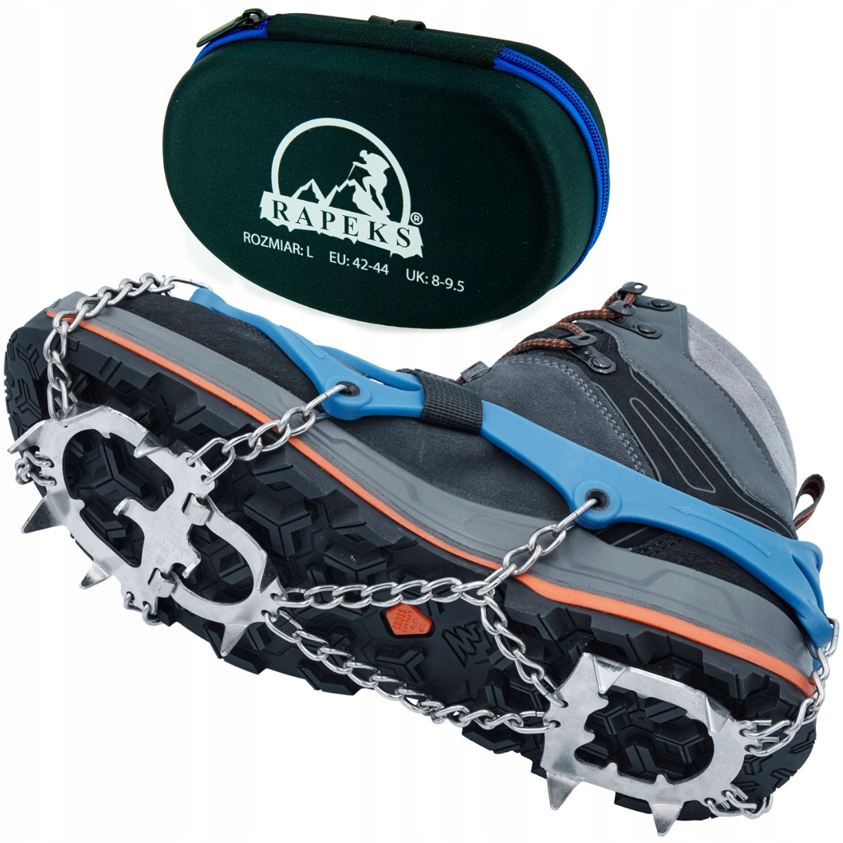 Raczki na buty z łańcuchami z kolcami Rapeks Icetrak r. L niebieskie