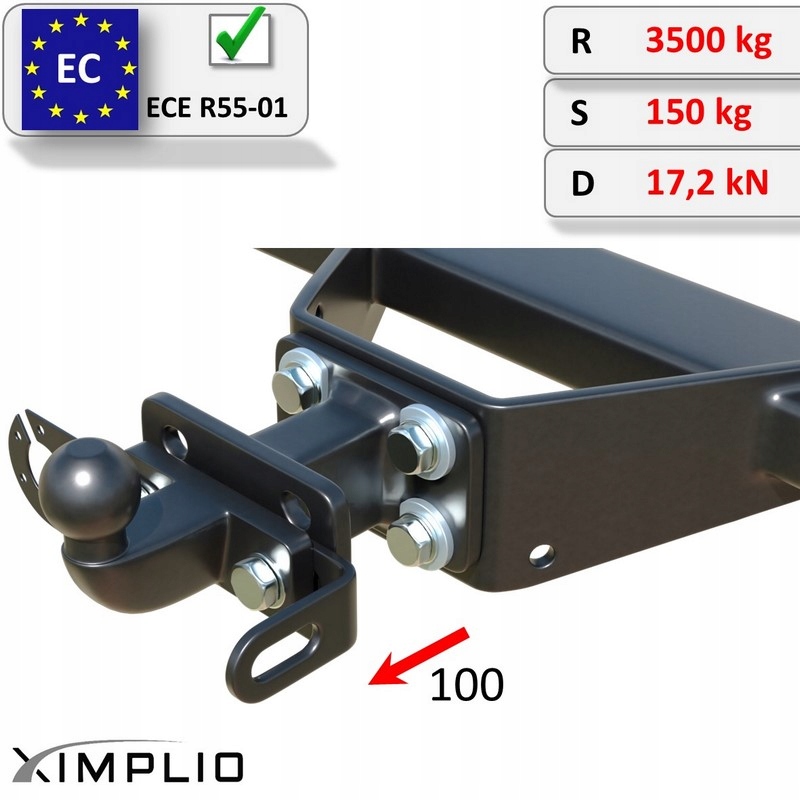 Vzdialenosť adaptéra guľového ťažného háku 90 mm 83x56 mm s homologáciou +100 mm