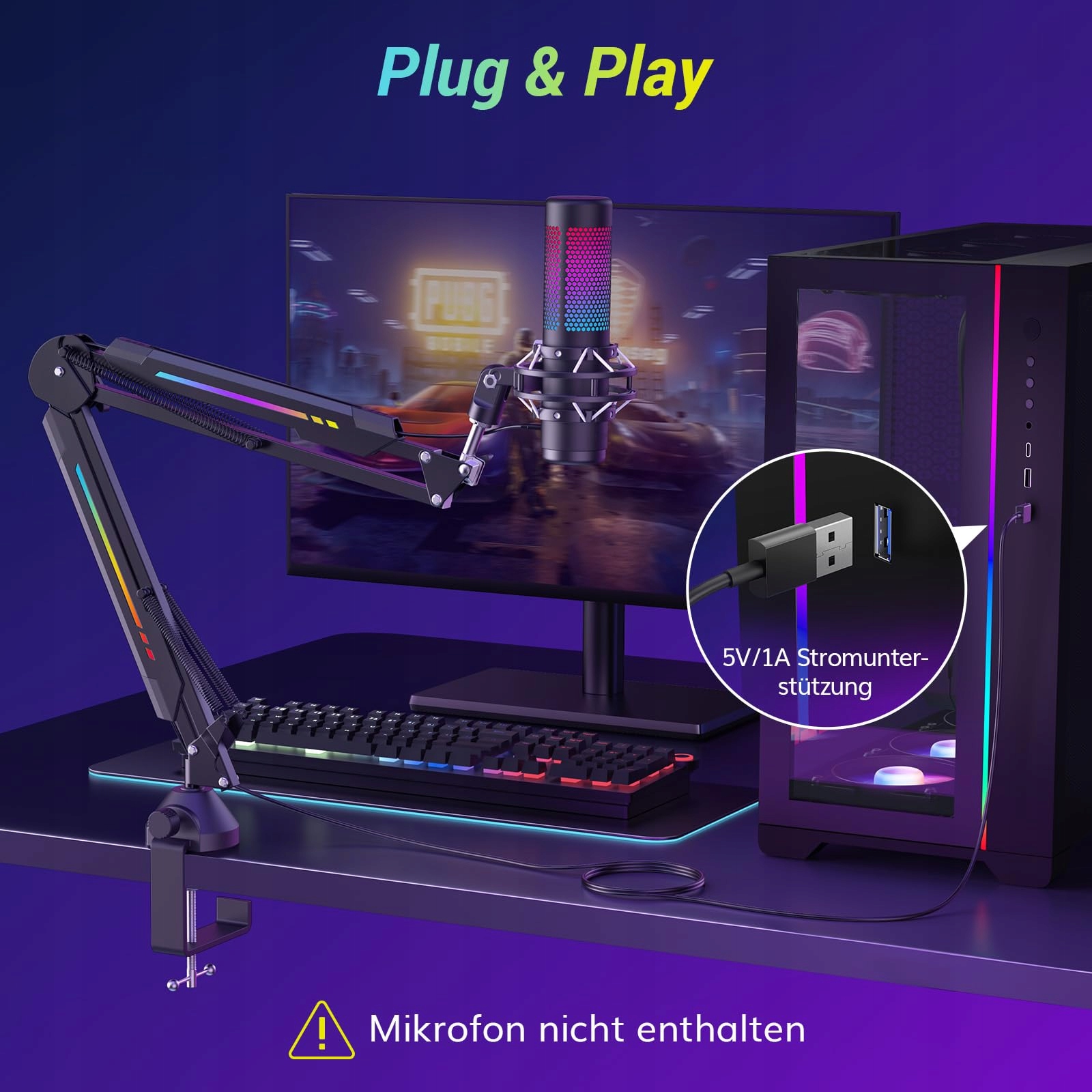 TONOR Gaming Mikrofon Ramię RGB Regulacja Jasności Dotykowa Aplikacja — miniatura 7