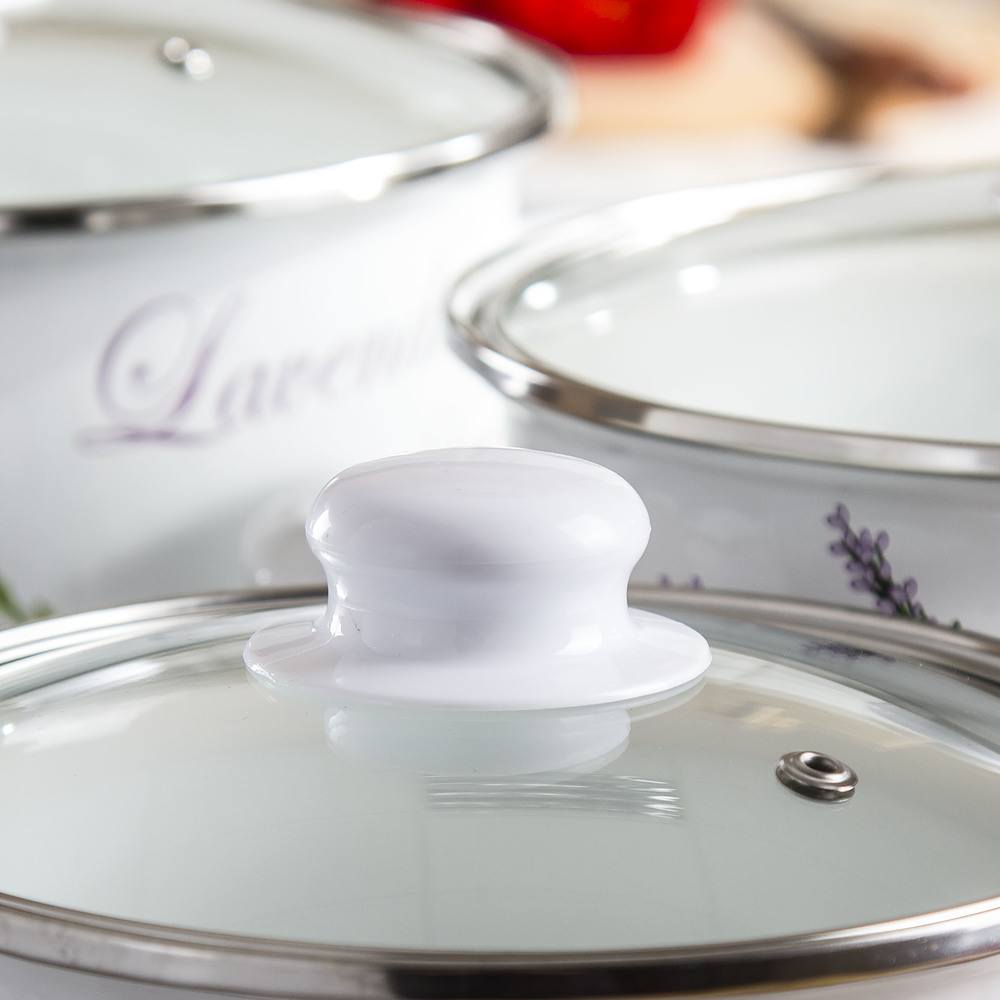 KOMPLET GARNKI zestaw garnków emalia LAWENDA BIAŁE 8 el. Marka Tadar