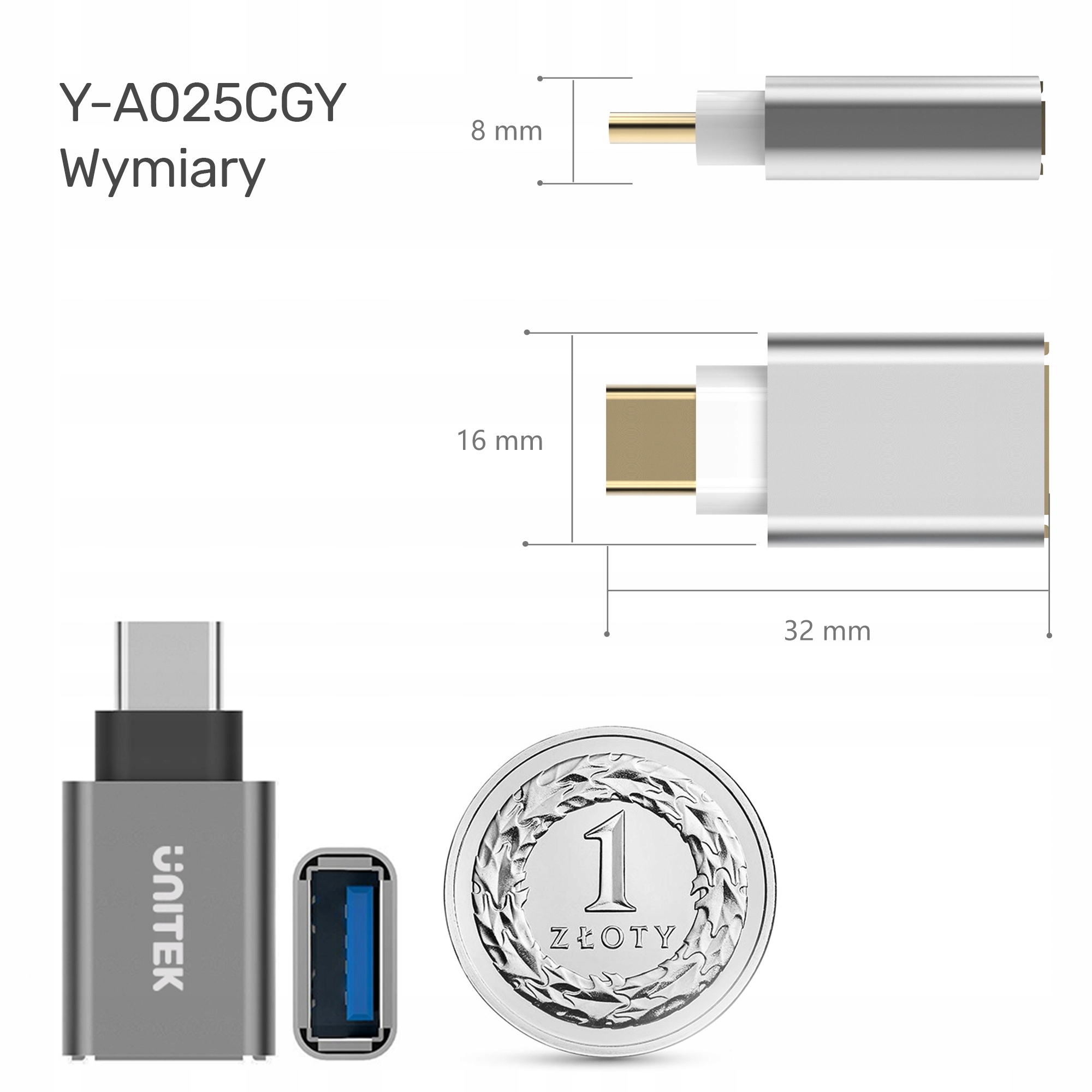 Adapter USB Type-C męski na USB 3.0 żeński Unitek Marka Unitek